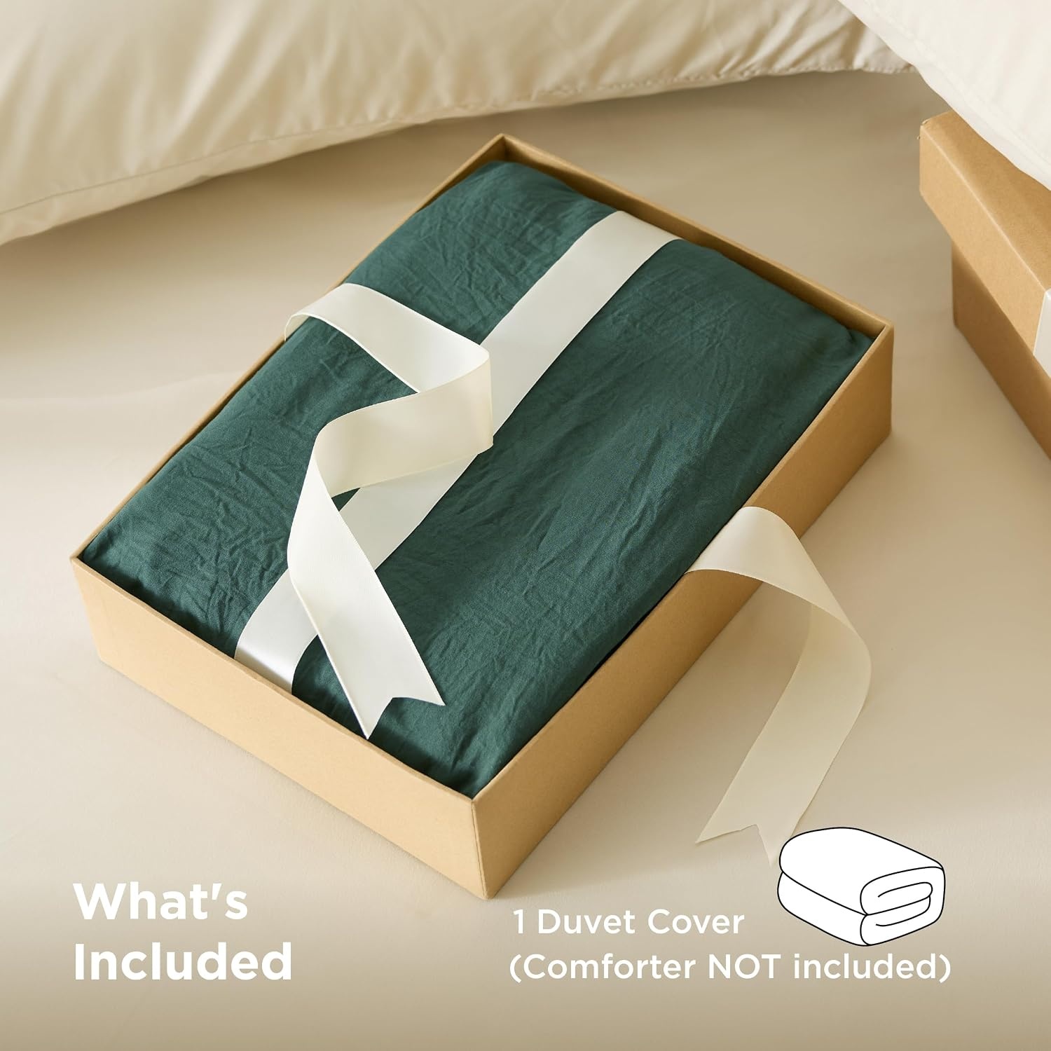 image:imageBedsure Prewashed Duvet Cover Only CottonLike Feel White Queen04 Forest Green Only Duvet Cover