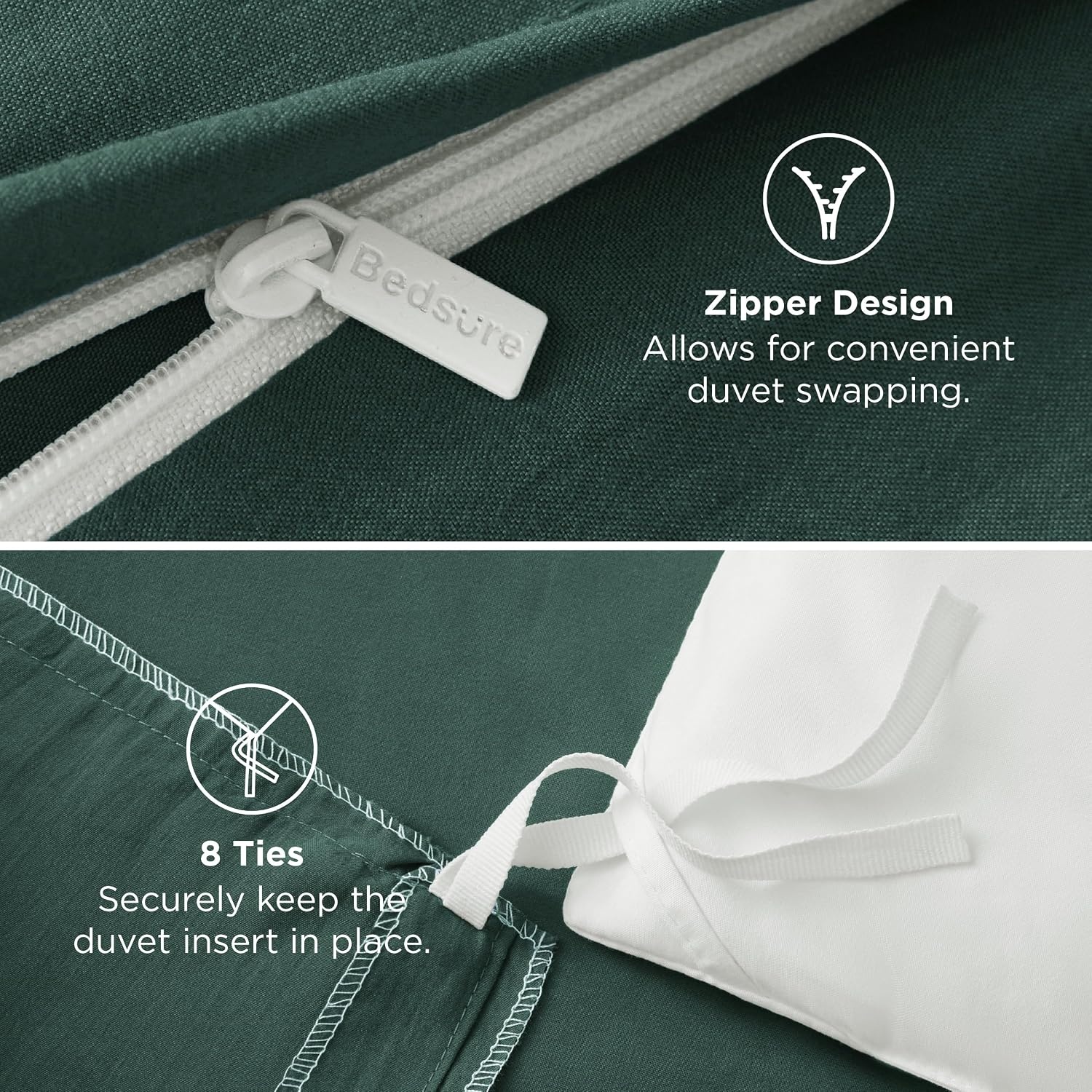image:imageBedsure Prewashed Duvet Cover Only CottonLike Feel White Queen04 Forest Green Only Duvet Cover