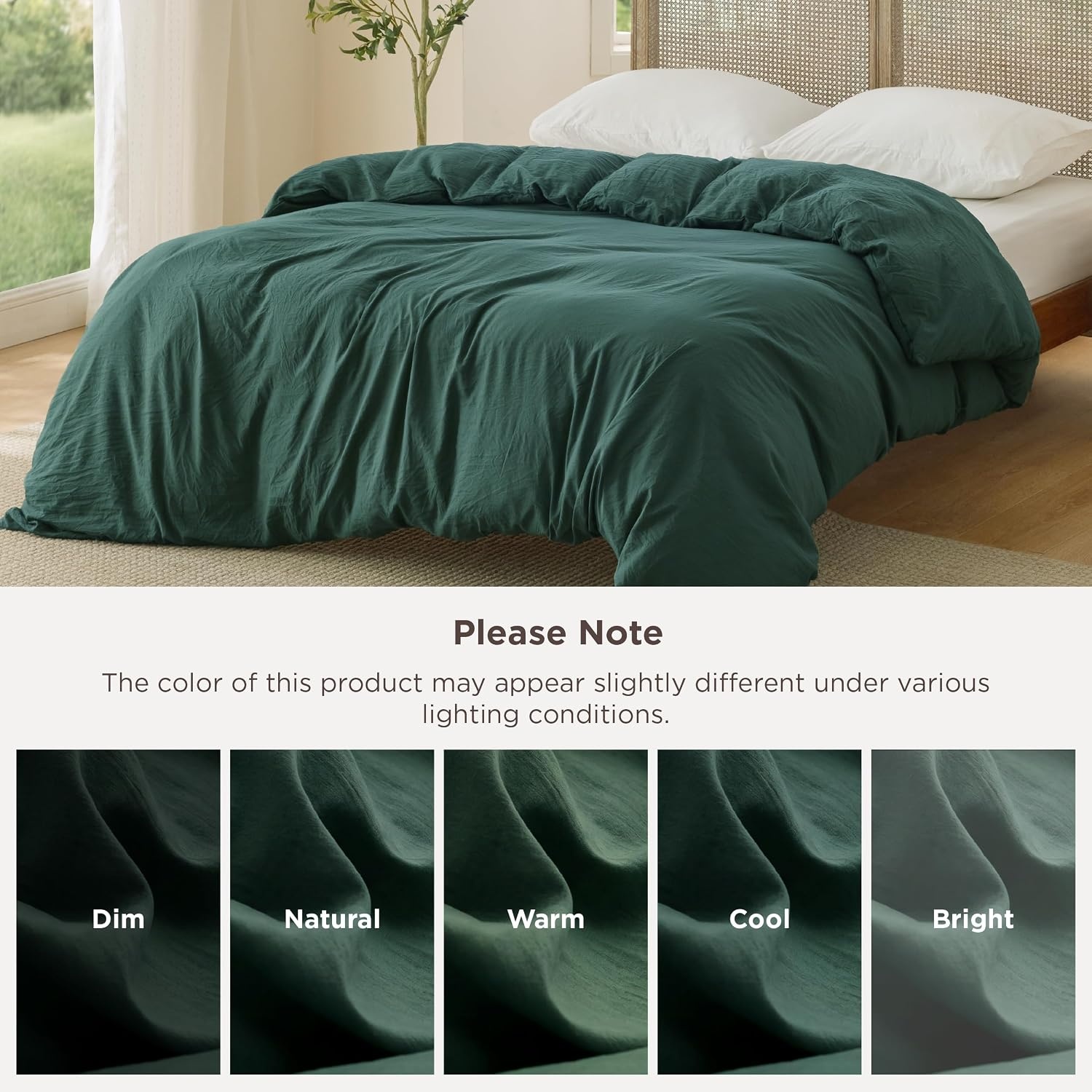 image:imageBedsure Prewashed Duvet Cover Only CottonLike Feel White Queen04 Forest Green Only Duvet Cover