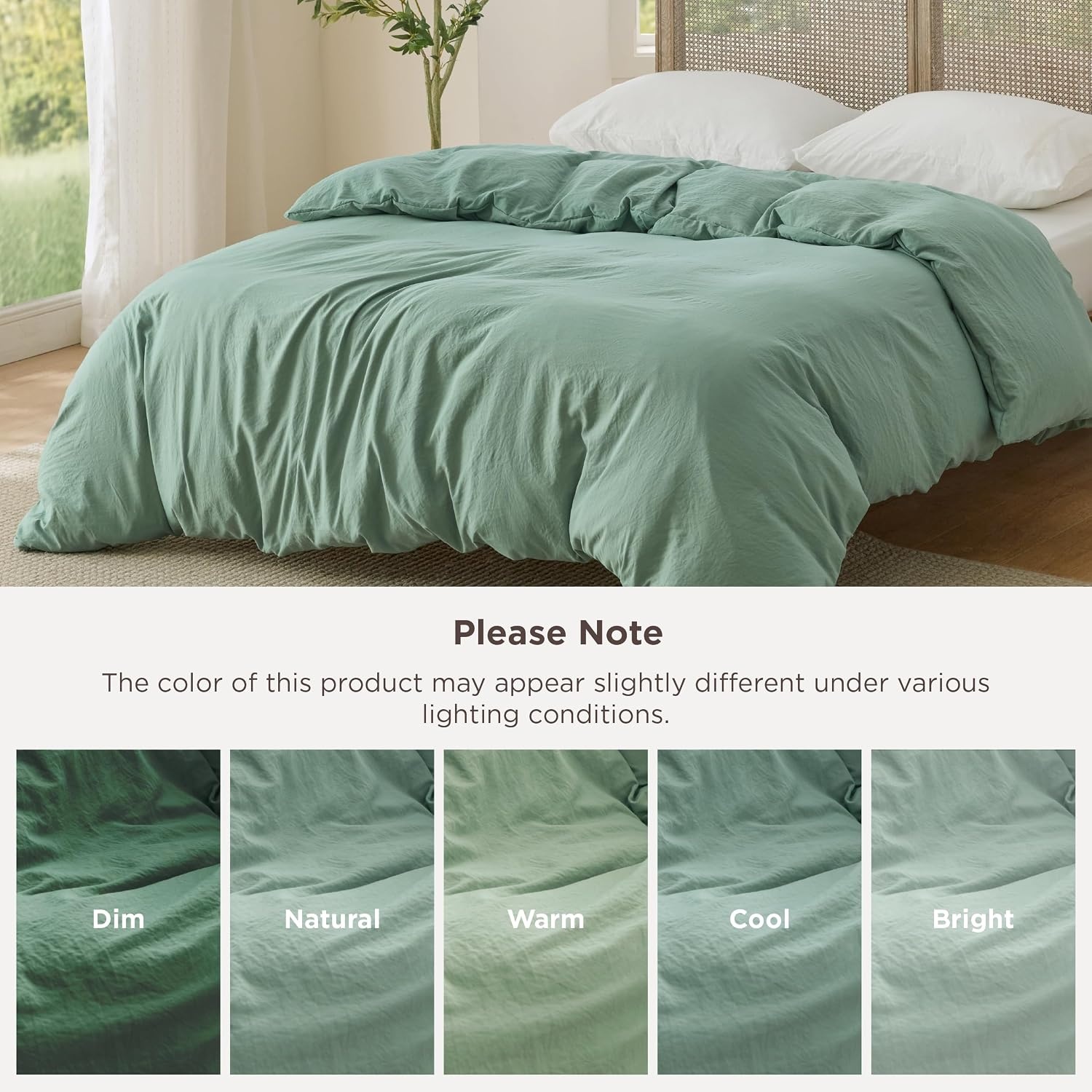 image:imageBedsure Prewashed Duvet Cover Only CottonLike Feel White Queen04 Sage Green Only Duvet Cover