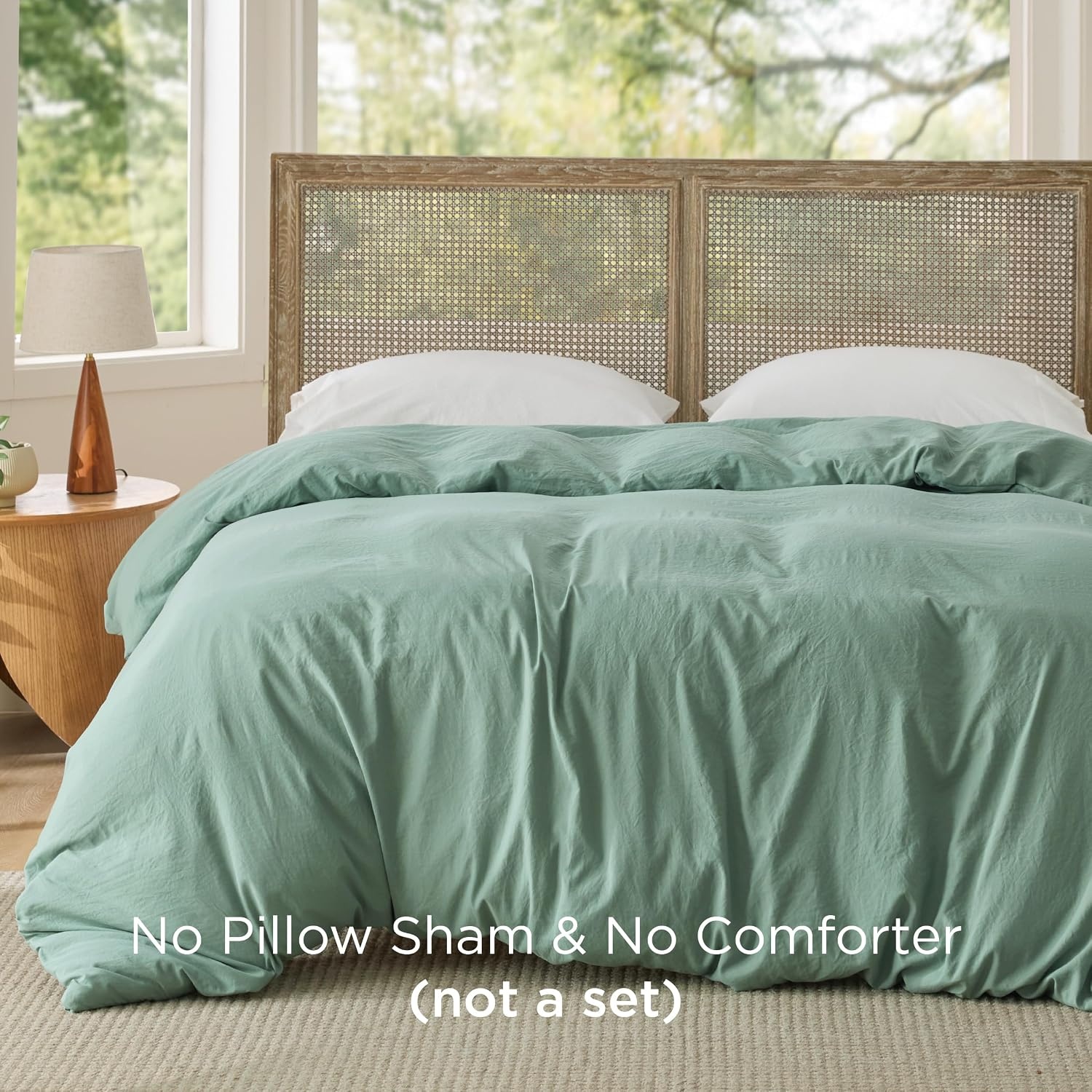 image:imageBedsure Prewashed Duvet Cover Only CottonLike Feel White Queen04 Sage Green Only Duvet Cover
