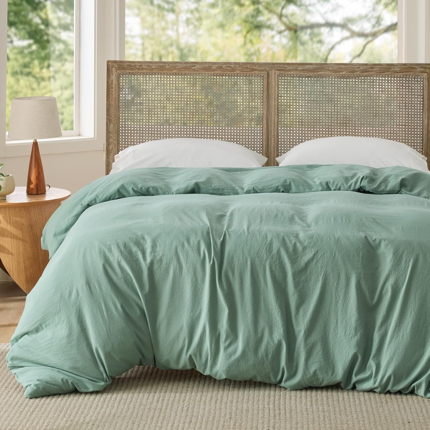 image:imageBedsure Prewashed Duvet Cover Only CottonLike Feel White Queen04 Sage Green Only Duvet Cover