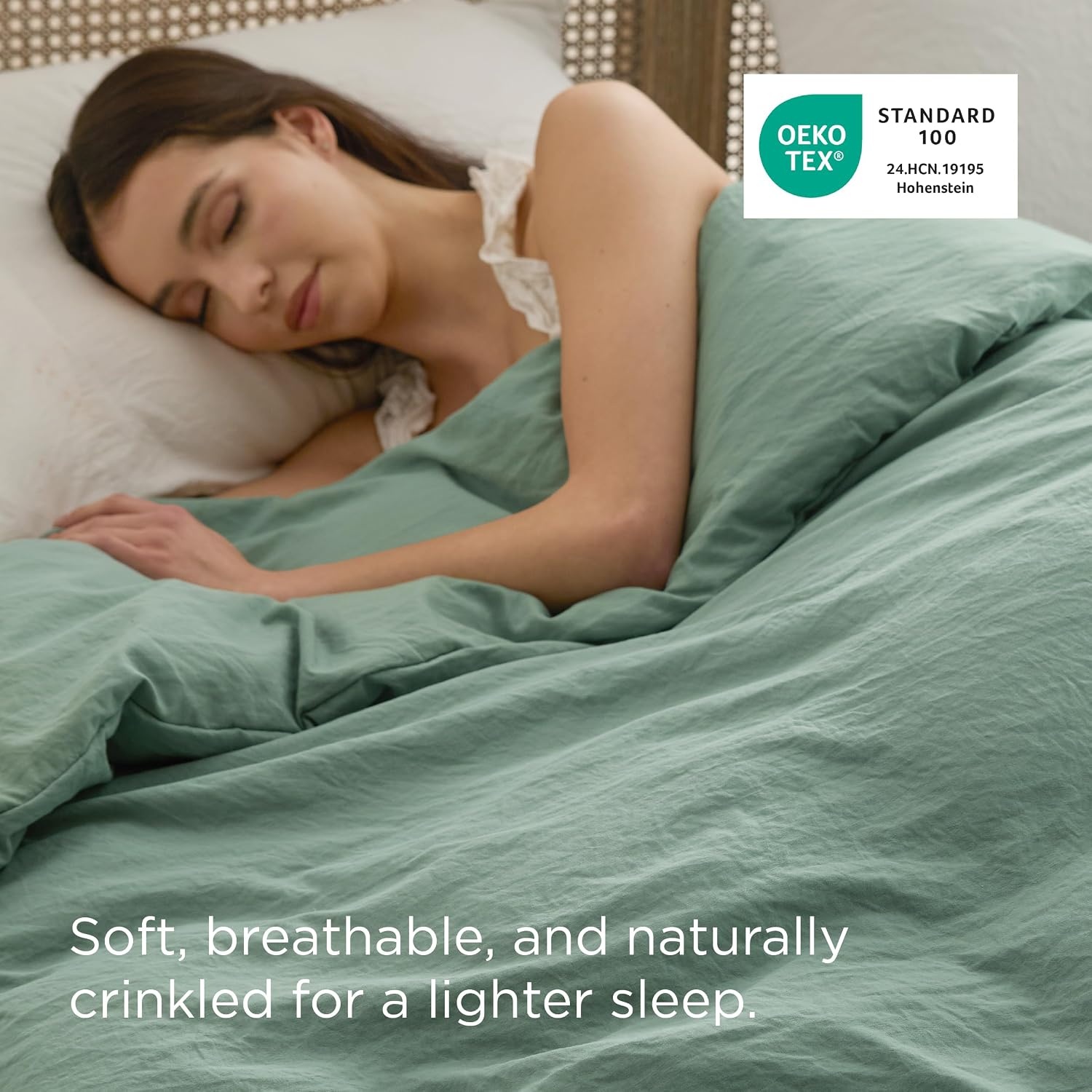 image:imageBedsure Prewashed Duvet Cover Only CottonLike Feel White Queen04 Sage Green Only Duvet Cover