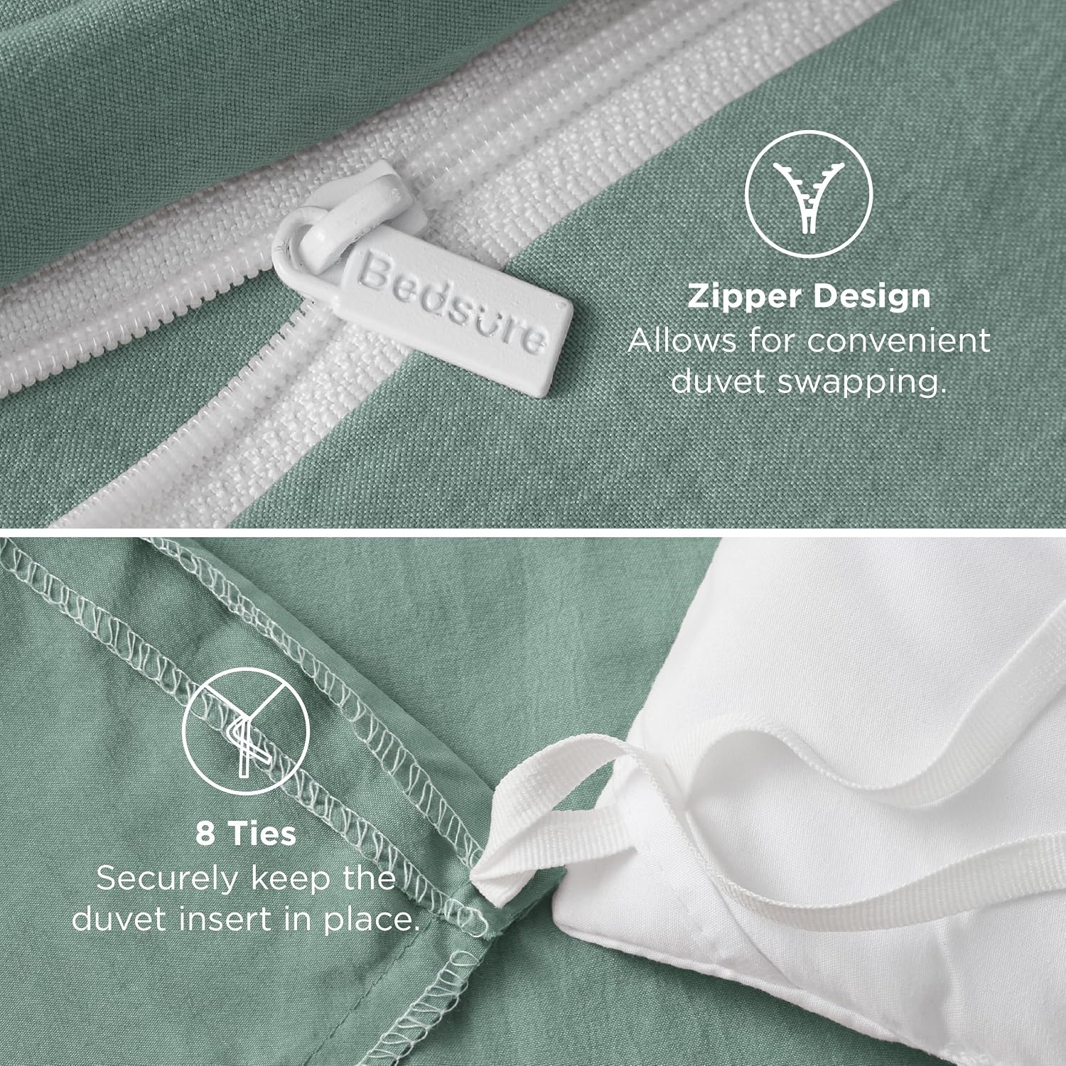 image:imageBedsure Prewashed Duvet Cover Only CottonLike Feel White Queen04 Sage Green Only Duvet Cover