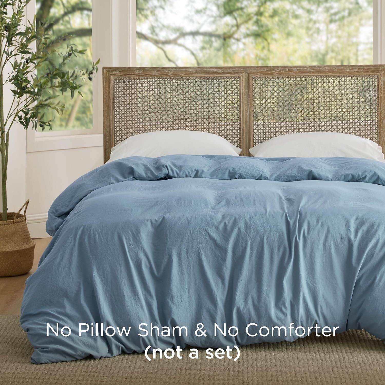 image:imageBedsure Prewashed Duvet Cover Only CottonLike Feel White Queen05 Dusty Blue Only Duvet Cover