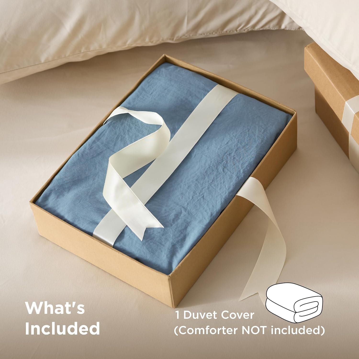 image:imageBedsure Prewashed Duvet Cover Only CottonLike Feel White Queen05 Dusty Blue Only Duvet Cover