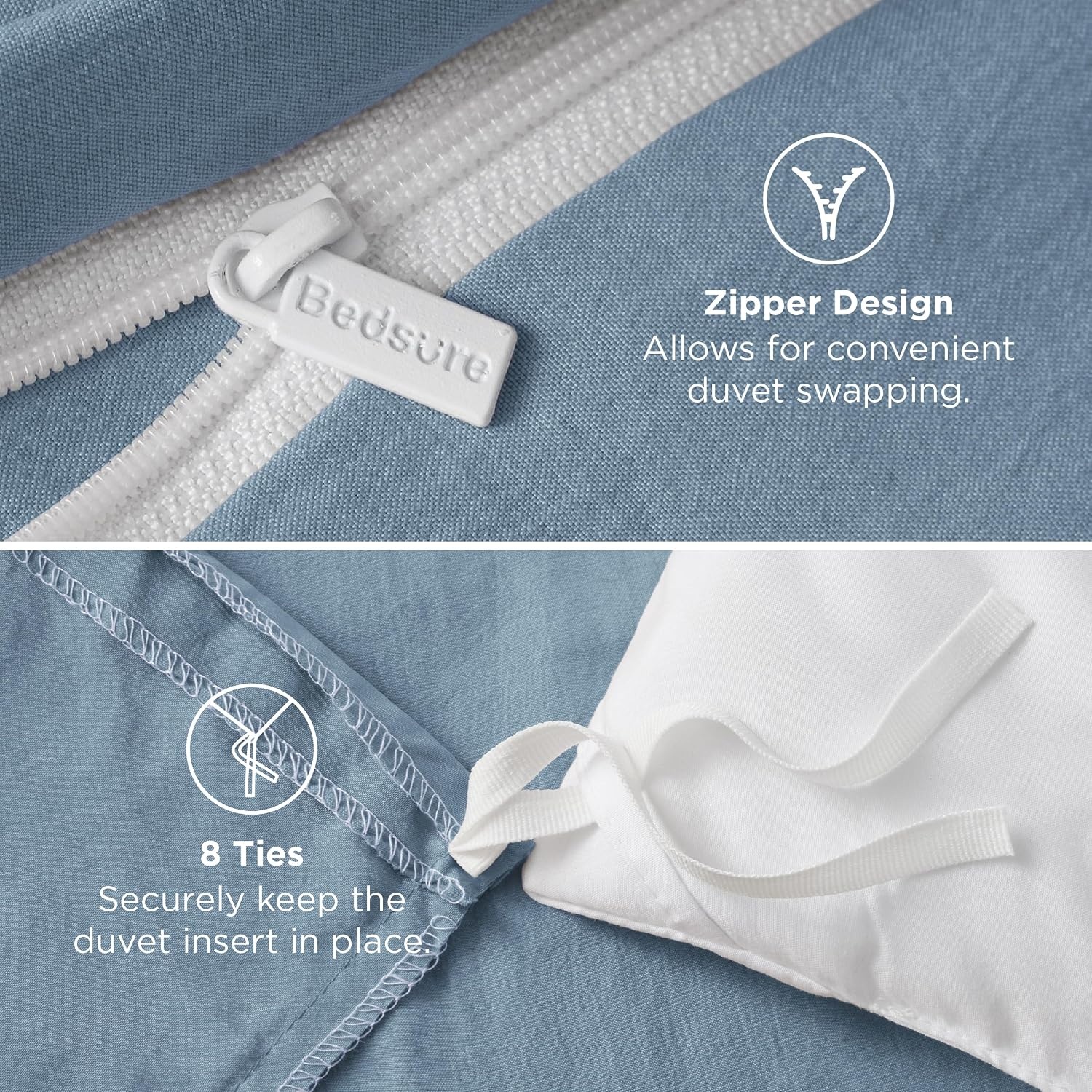 image:imageBedsure Prewashed Duvet Cover Only CottonLike Feel White Queen05 Dusty Blue Only Duvet Cover