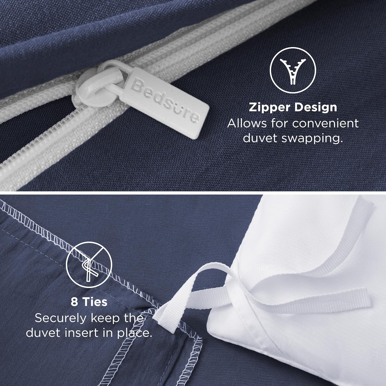 image:imageBedsure Prewashed Duvet Cover Only CottonLike Feel White Queen05 Navy Only Duvet Cover