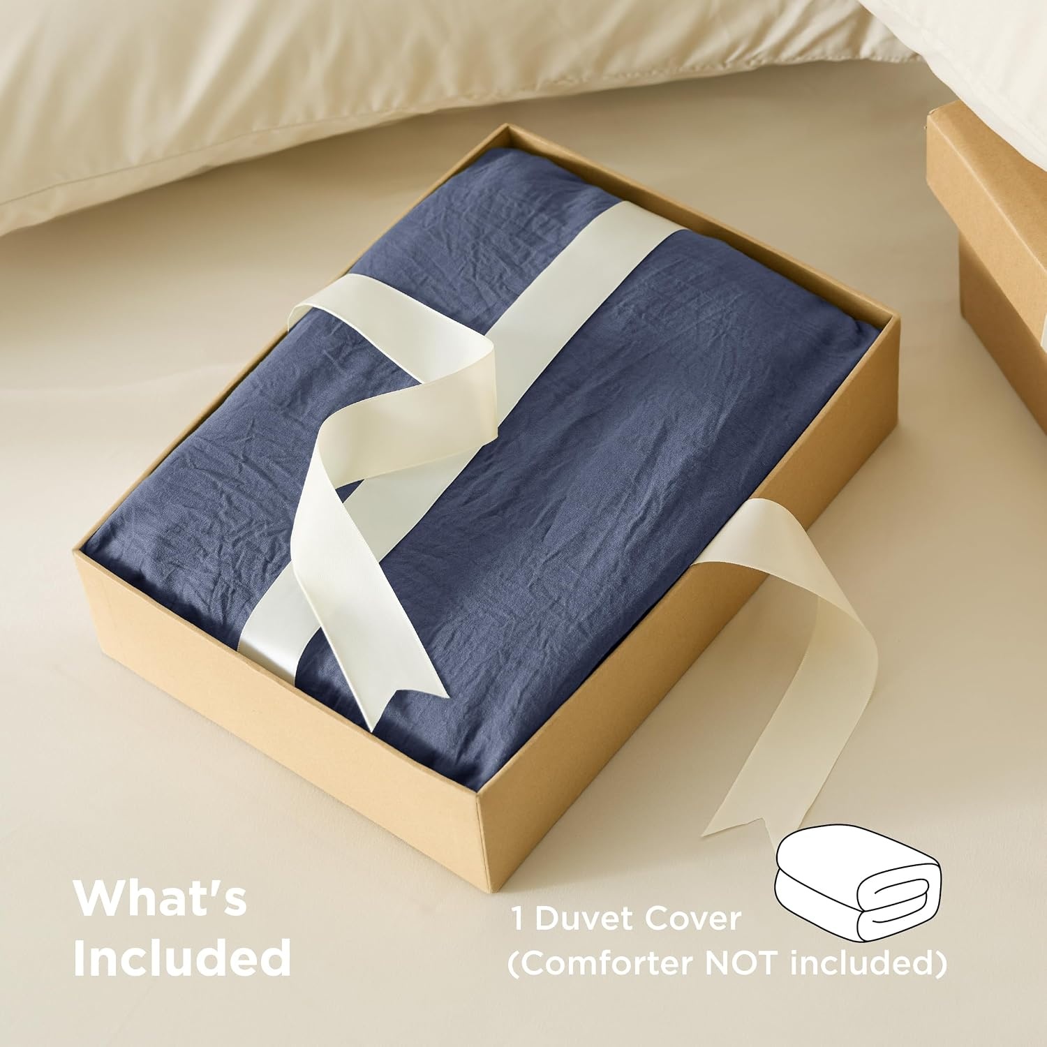 image:imageBedsure Prewashed Duvet Cover Only CottonLike Feel White Queen05 Navy Only Duvet Cover