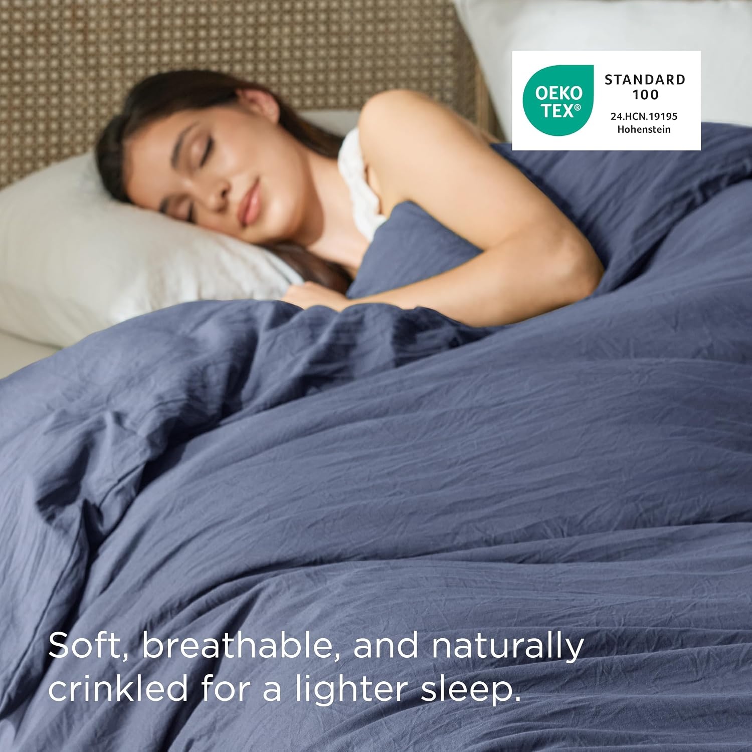 image:imageBedsure Prewashed Duvet Cover Only CottonLike Feel White Queen05 Navy Only Duvet Cover