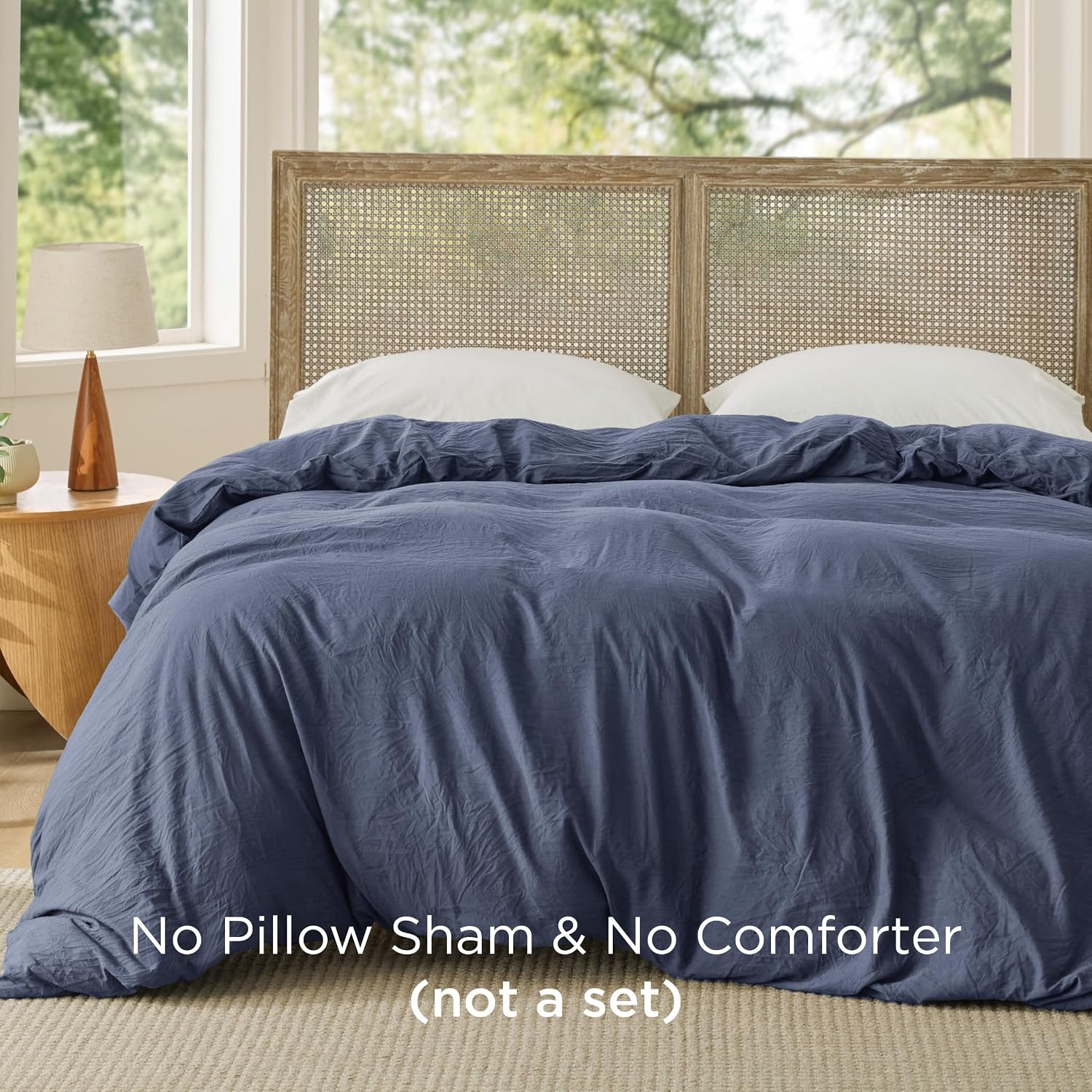 image:imageBedsure Prewashed Duvet Cover Only CottonLike Feel White Queen05 Navy Only Duvet Cover