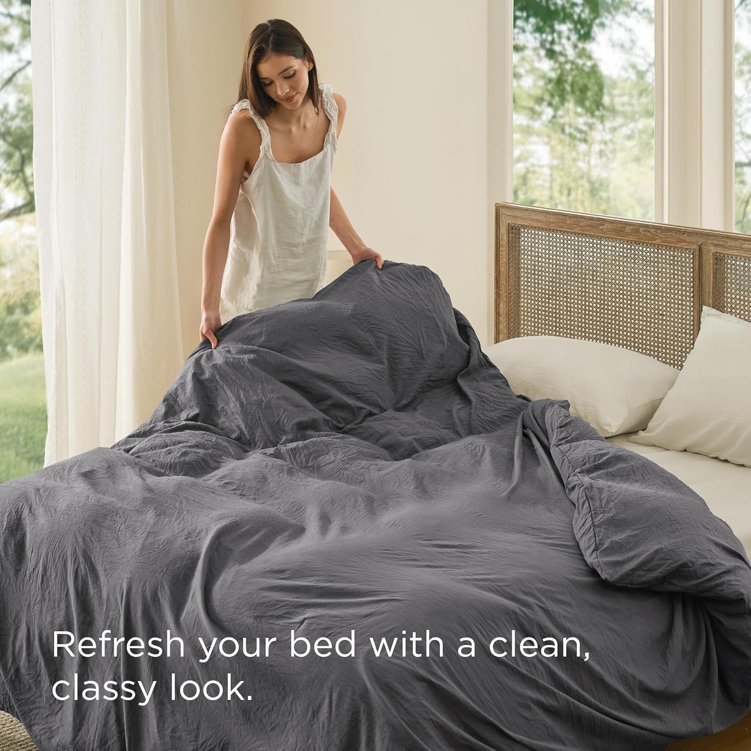image:imageBedsure Prewashed Duvet Cover Only CottonLike Feel White Queen06 Dark Grey Only Duvet Cover