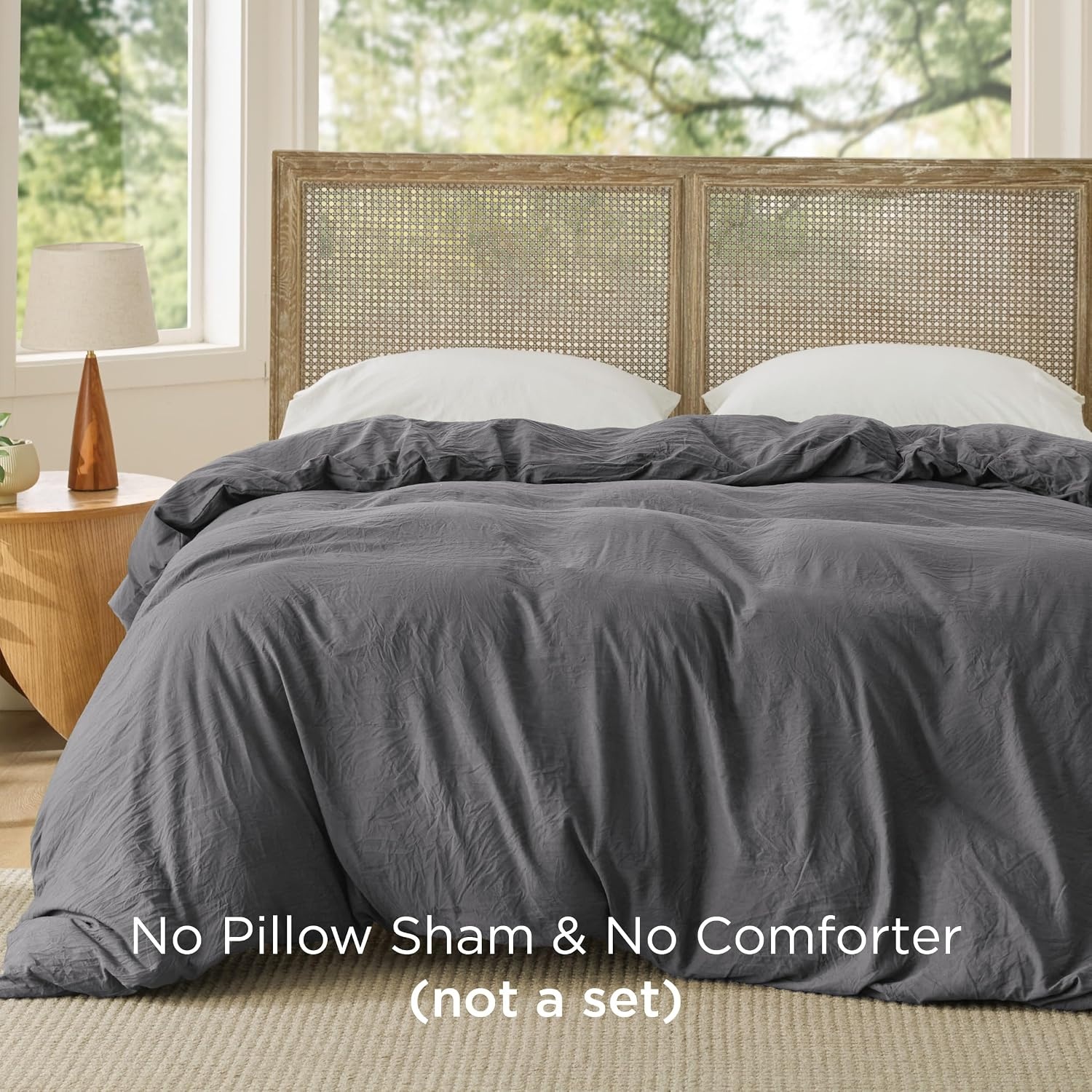image:imageBedsure Prewashed Duvet Cover Only CottonLike Feel White Queen06 Dark Grey Only Duvet Cover
