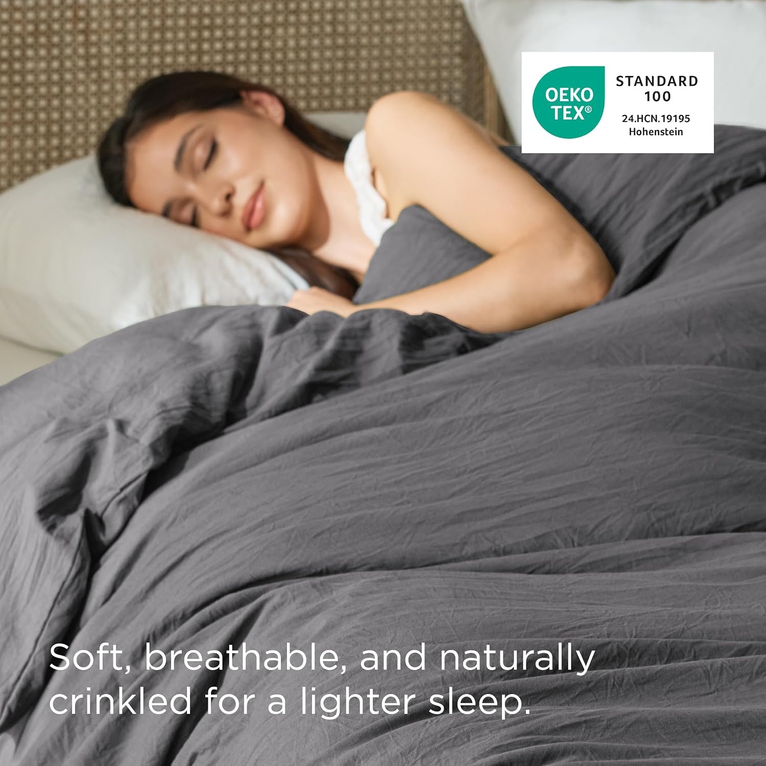 image:imageBedsure Prewashed Duvet Cover Only CottonLike Feel White Queen06 Dark Grey Only Duvet Cover