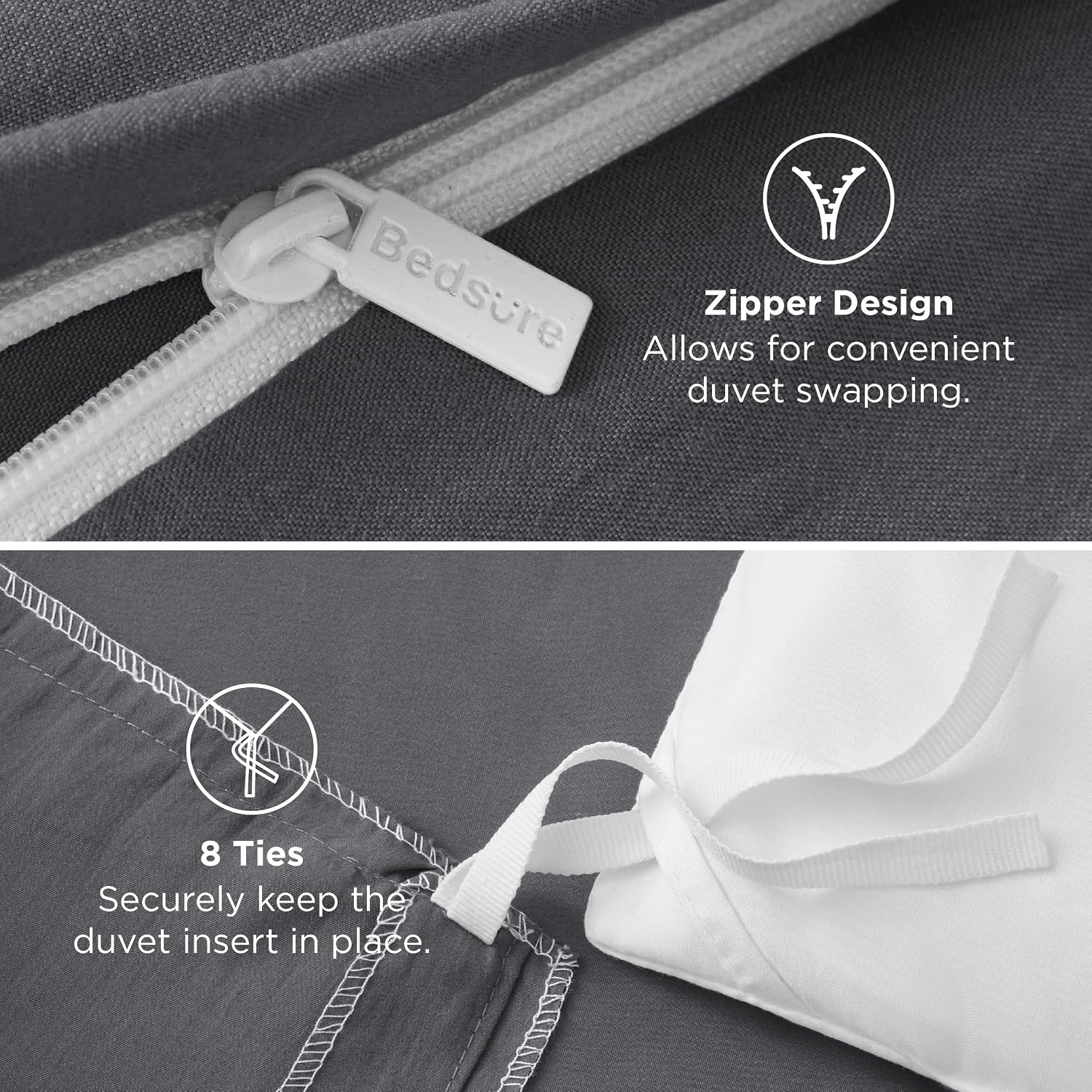 image:imageBedsure Prewashed Duvet Cover Only CottonLike Feel White Queen06 Dark Grey Only Duvet Cover