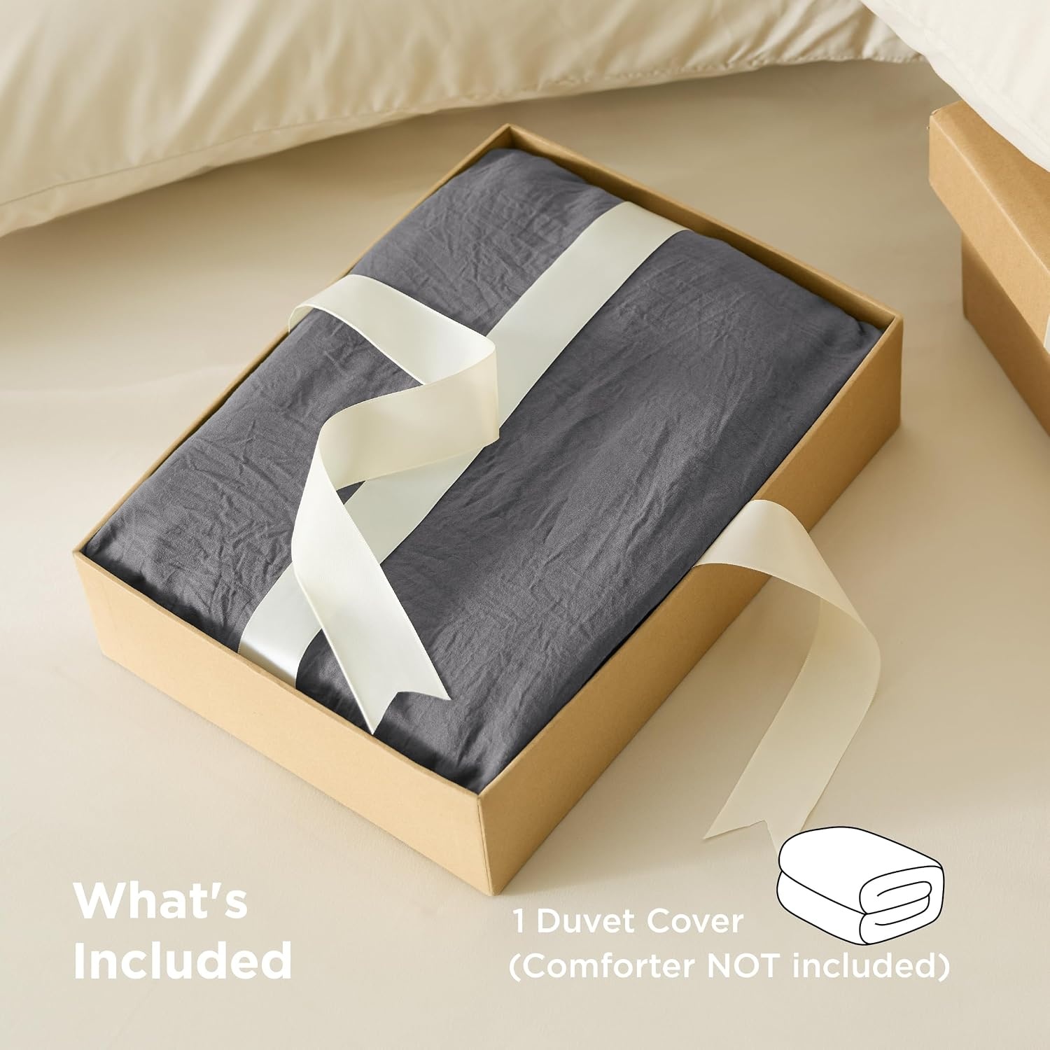 image:imageBedsure Prewashed Duvet Cover Only CottonLike Feel White Queen06 Dark Grey Only Duvet Cover