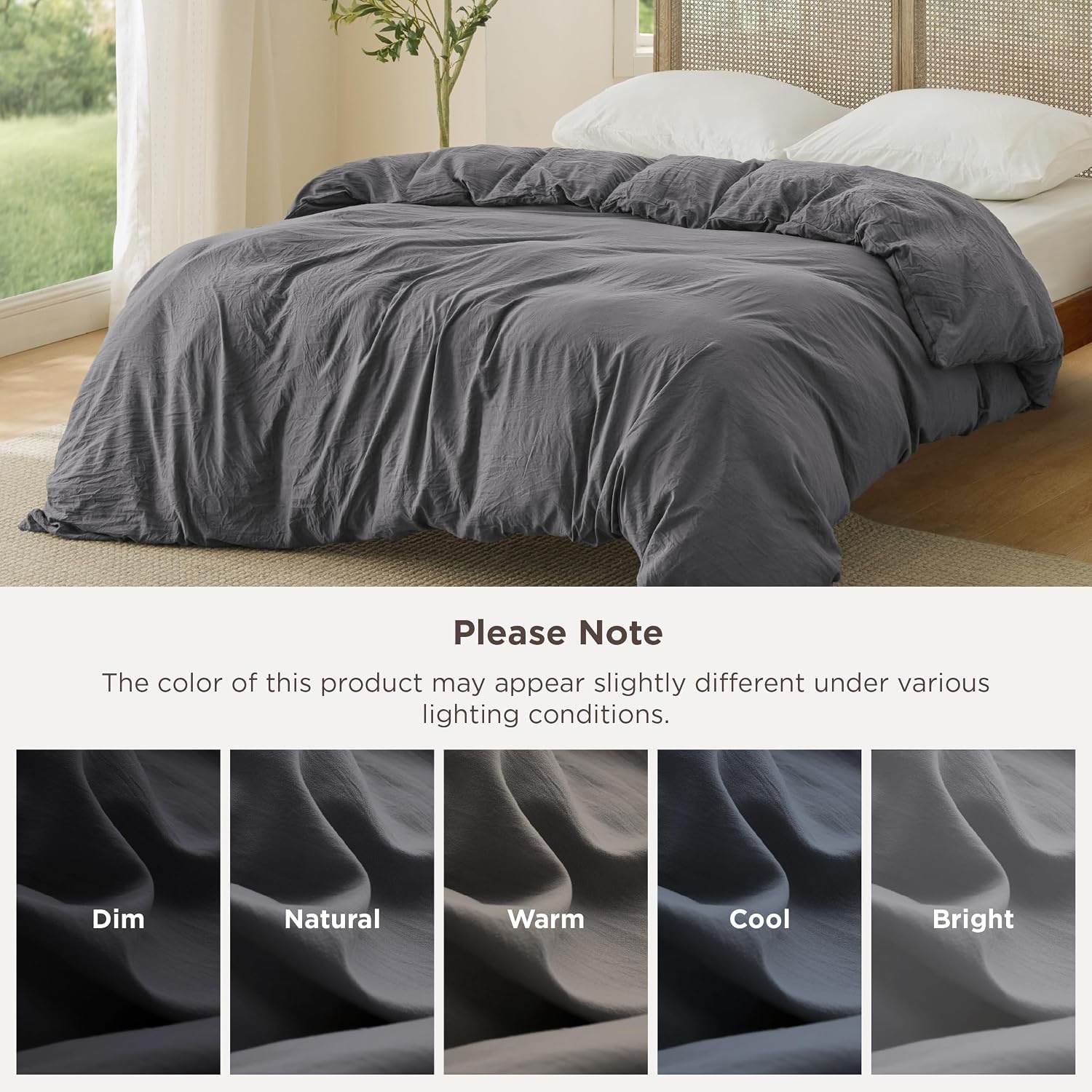 image:imageBedsure Prewashed Duvet Cover Only CottonLike Feel White Queen06 Dark Grey Only Duvet Cover