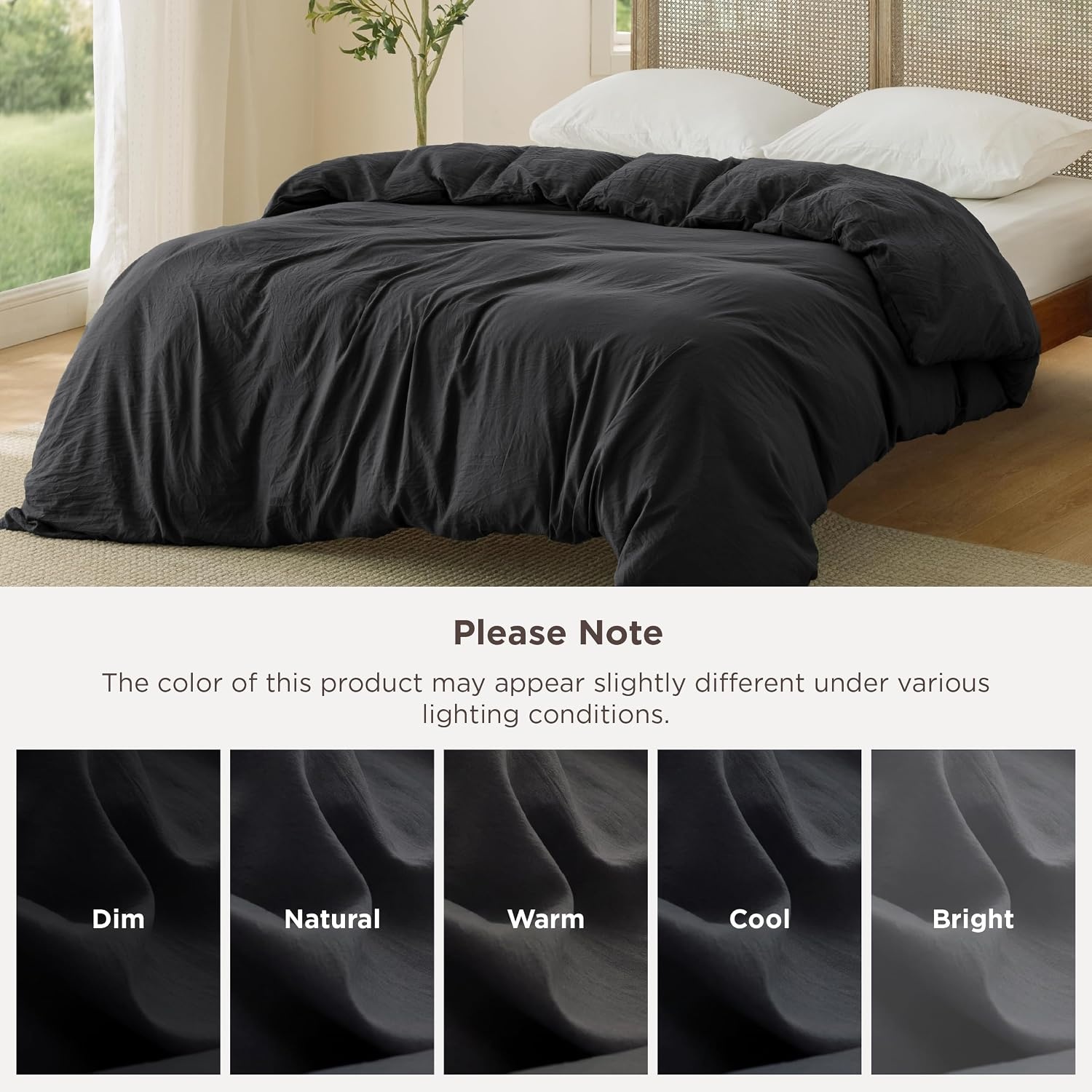 image:imageBedsure Prewashed Duvet Cover Only CottonLike Feel White Queen07 Black Only Duvet Cover