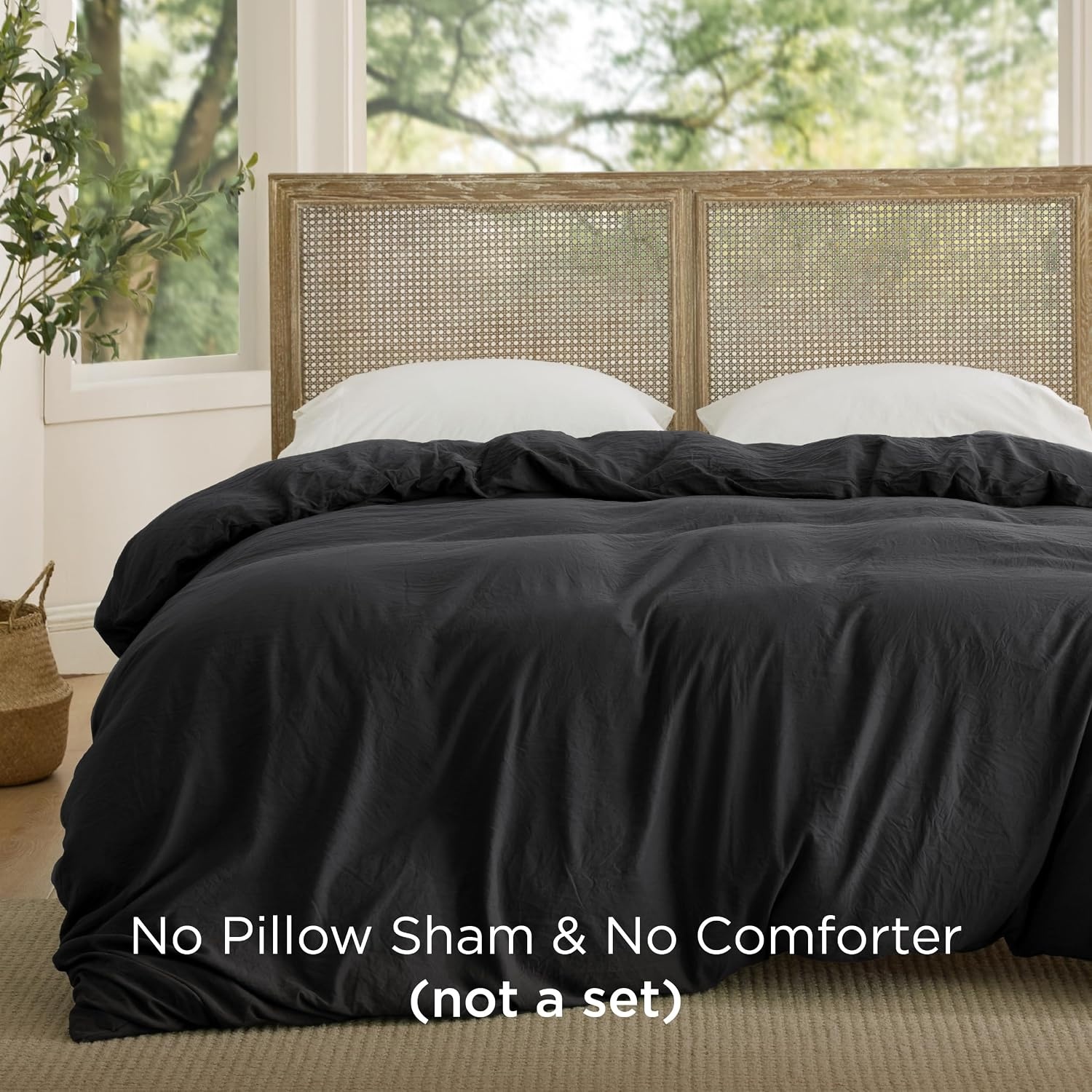 image:imageBedsure Prewashed Duvet Cover Only CottonLike Feel White Queen07 Black Only Duvet Cover