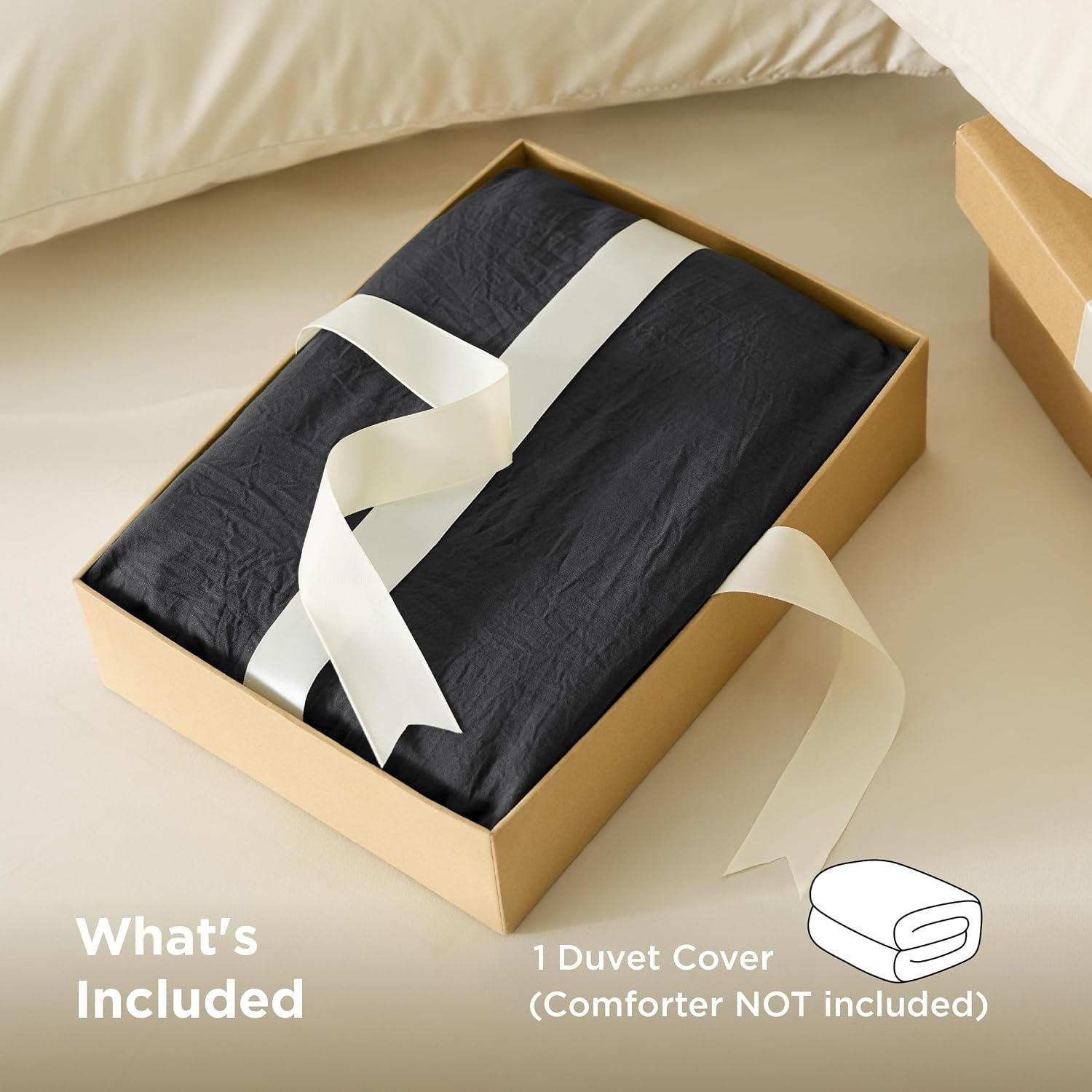 image:imageBedsure Prewashed Duvet Cover Only CottonLike Feel White Queen07 Black Only Duvet Cover