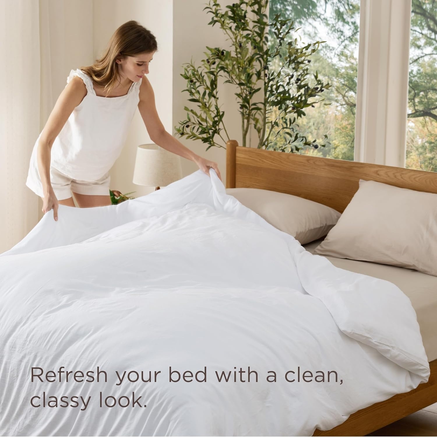 image:imageBedsure Prewashed Duvet Cover Only CottonLike Feel White QueenWhite