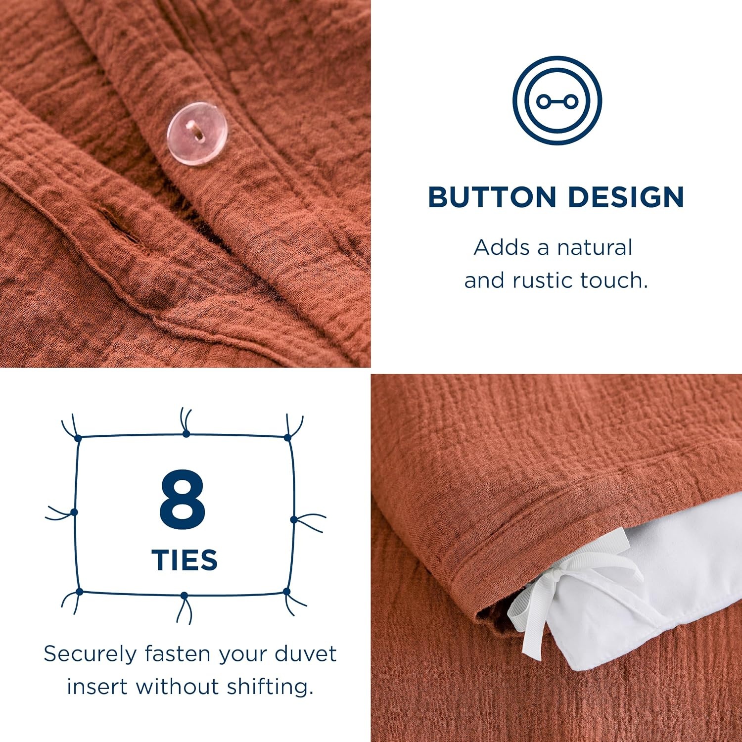 image:imageBedsure PureWoven 100 Cotton Muslin Duvet Cover Queen Gauze Bedding Set00 Muslin Terracotta No Comforter