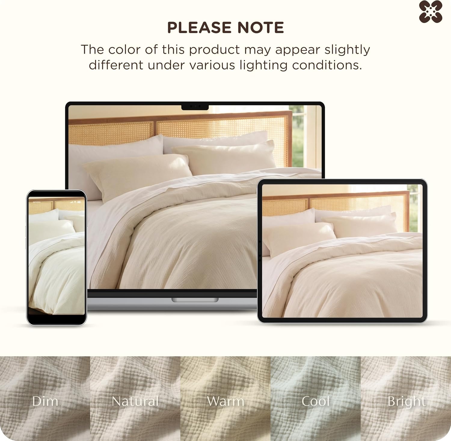 image:imageBedsure PureWoven 100 Cotton Muslin Duvet Cover Queen Gauze Bedding Set01 3layer Gauze Linen No Comforter