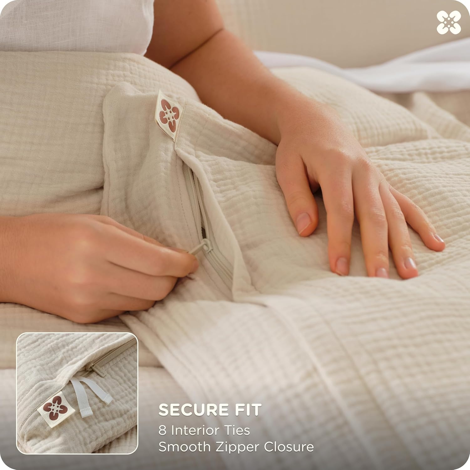 image:imageBedsure PureWoven 100 Cotton Muslin Duvet Cover Queen Gauze Bedding Set01 3layer Gauze Linen No Comforter