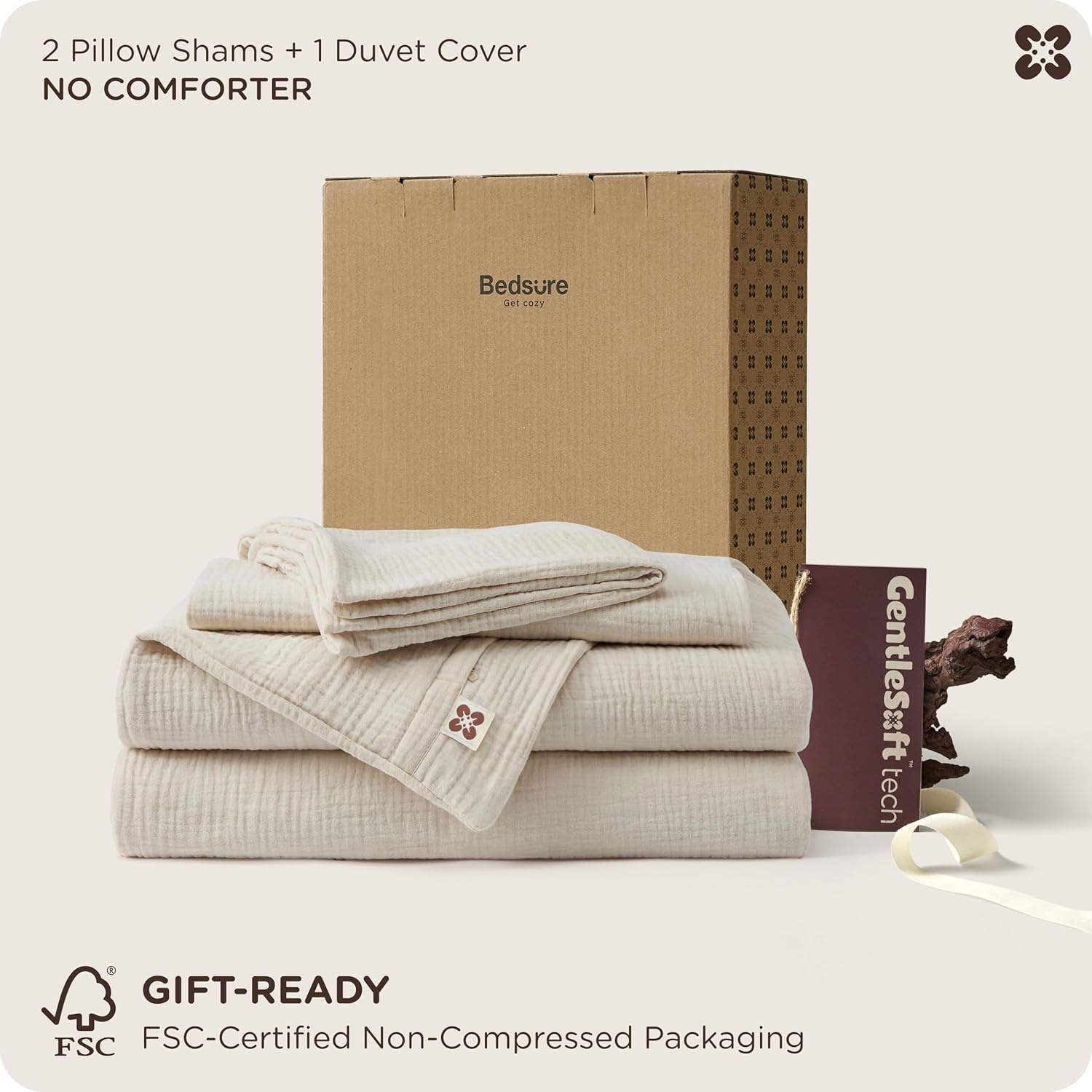 image:imageBedsure PureWoven 100 Cotton Muslin Duvet Cover Queen Gauze Bedding Set01 3layer Gauze Linen No Comforter