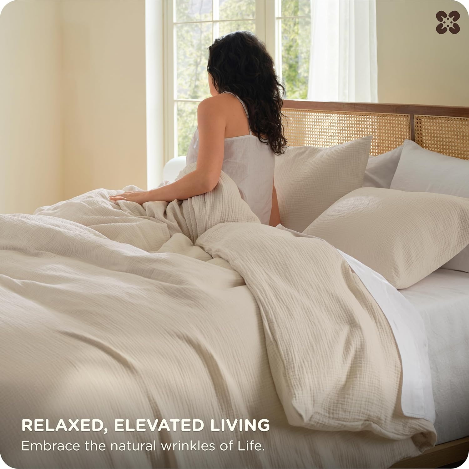 image:imageBedsure PureWoven 100 Cotton Muslin Duvet Cover Queen Gauze Bedding Set01 3layer Gauze Linen No Comforter
