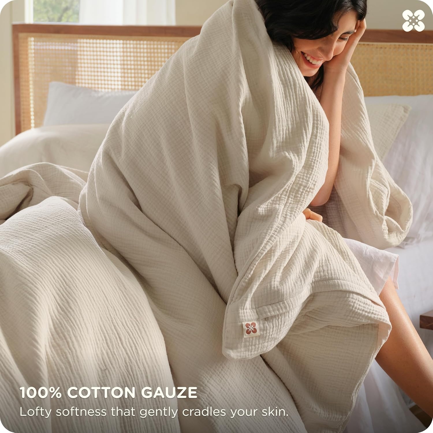 image:imageBedsure PureWoven 100 Cotton Muslin Duvet Cover Queen Gauze Bedding Set01 3layer Gauze Linen No Comforter