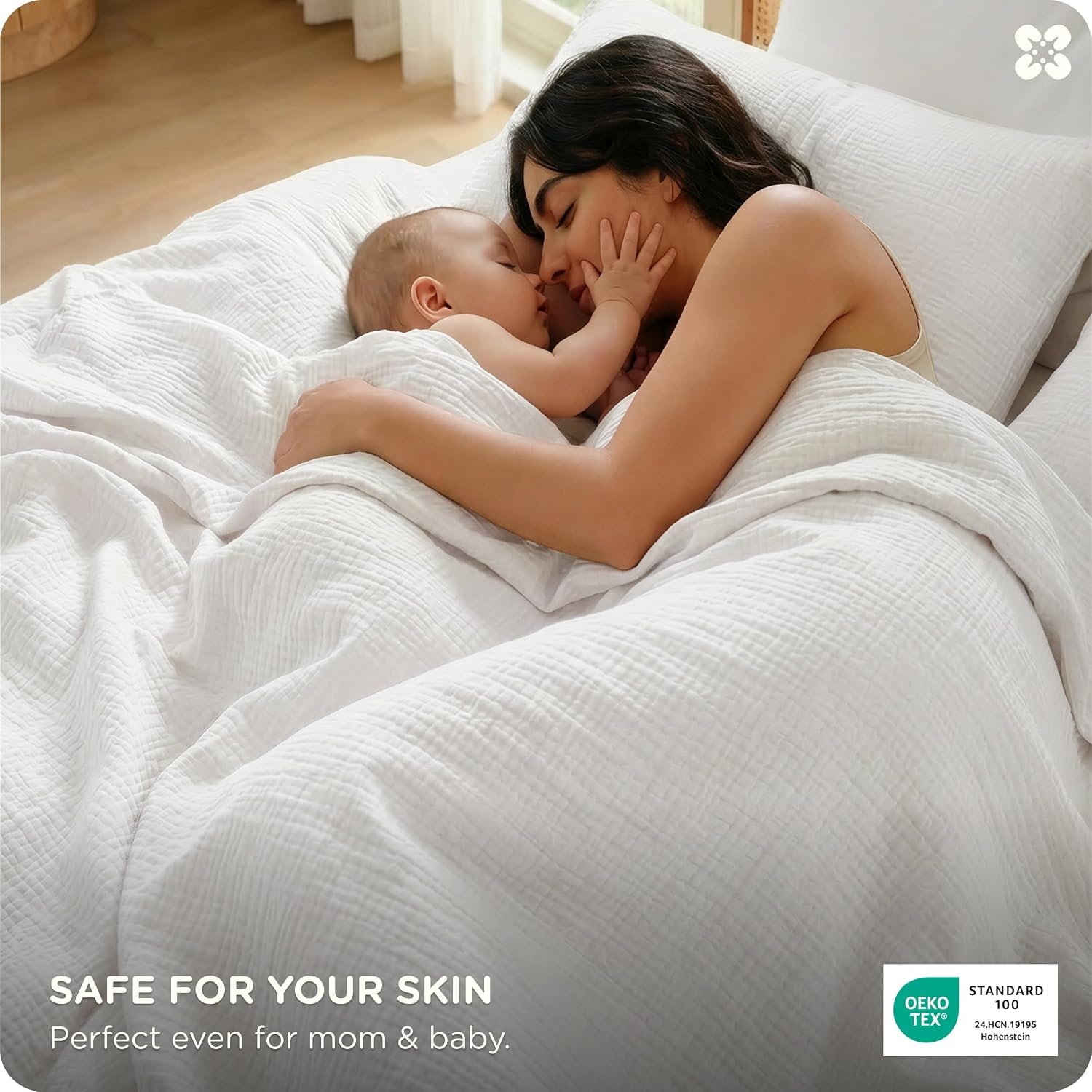 image:imageBedsure PureWoven 100 Cotton Muslin Duvet Cover Queen Gauze Bedding Set02 3layer Gauze Bright White No Comforter