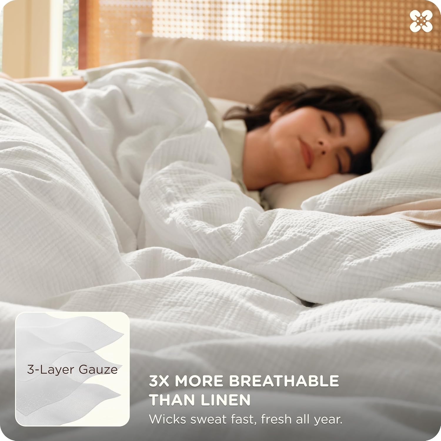 image:imageBedsure PureWoven 100 Cotton Muslin Duvet Cover Queen Gauze Bedding Set02 3layer Gauze Bright White No Comforter