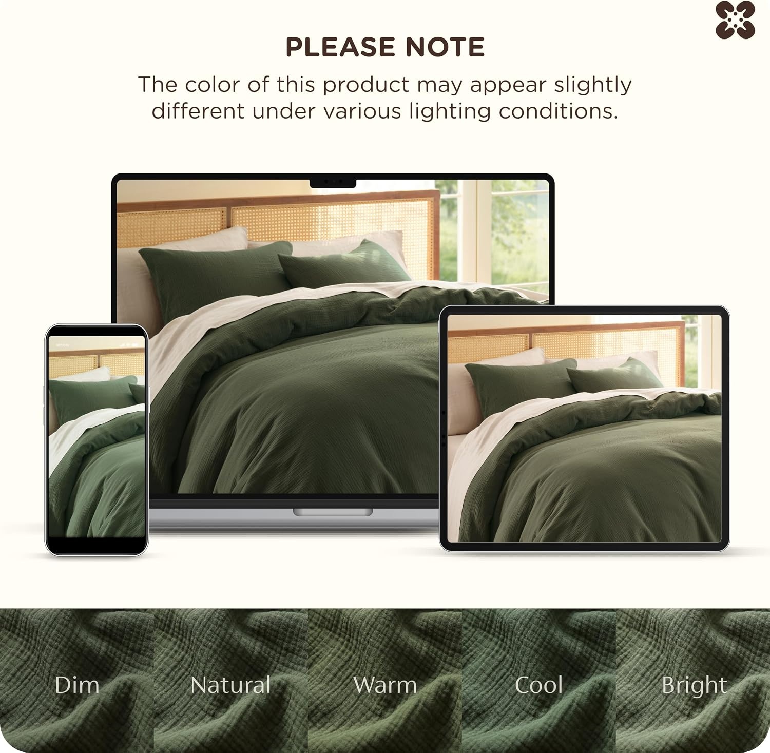 image:imageBedsure PureWoven 100 Cotton Muslin Duvet Cover Queen Gauze Bedding Set03 3layer Gauze Olive Green No Comforter