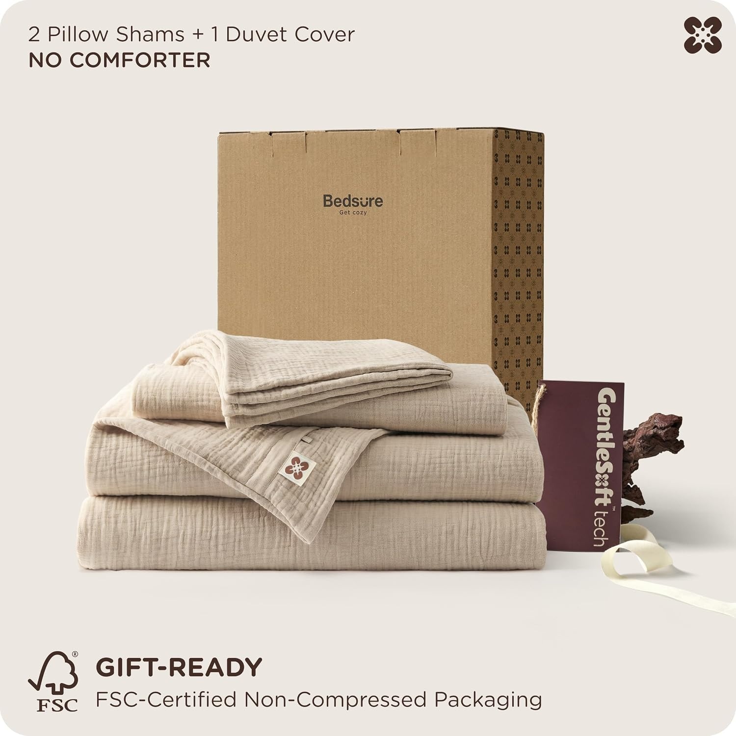 image:imageBedsure PureWoven 100 Cotton Muslin Duvet Cover Queen Gauze Bedding Set04 3layer Gauze Light Brown No Comforter