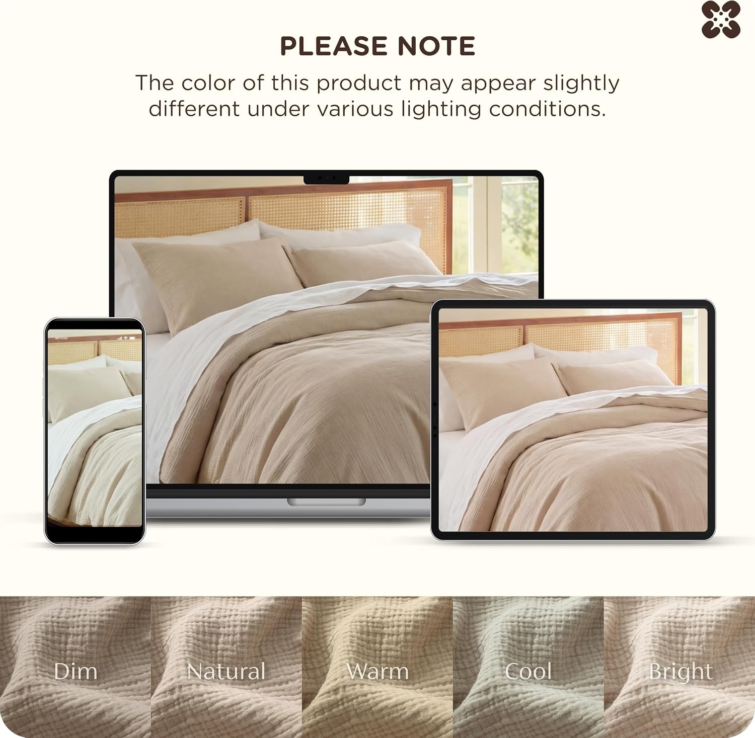 image:imageBedsure PureWoven 100 Cotton Muslin Duvet Cover Queen Gauze Bedding Set04 3layer Gauze Light Brown No Comforter