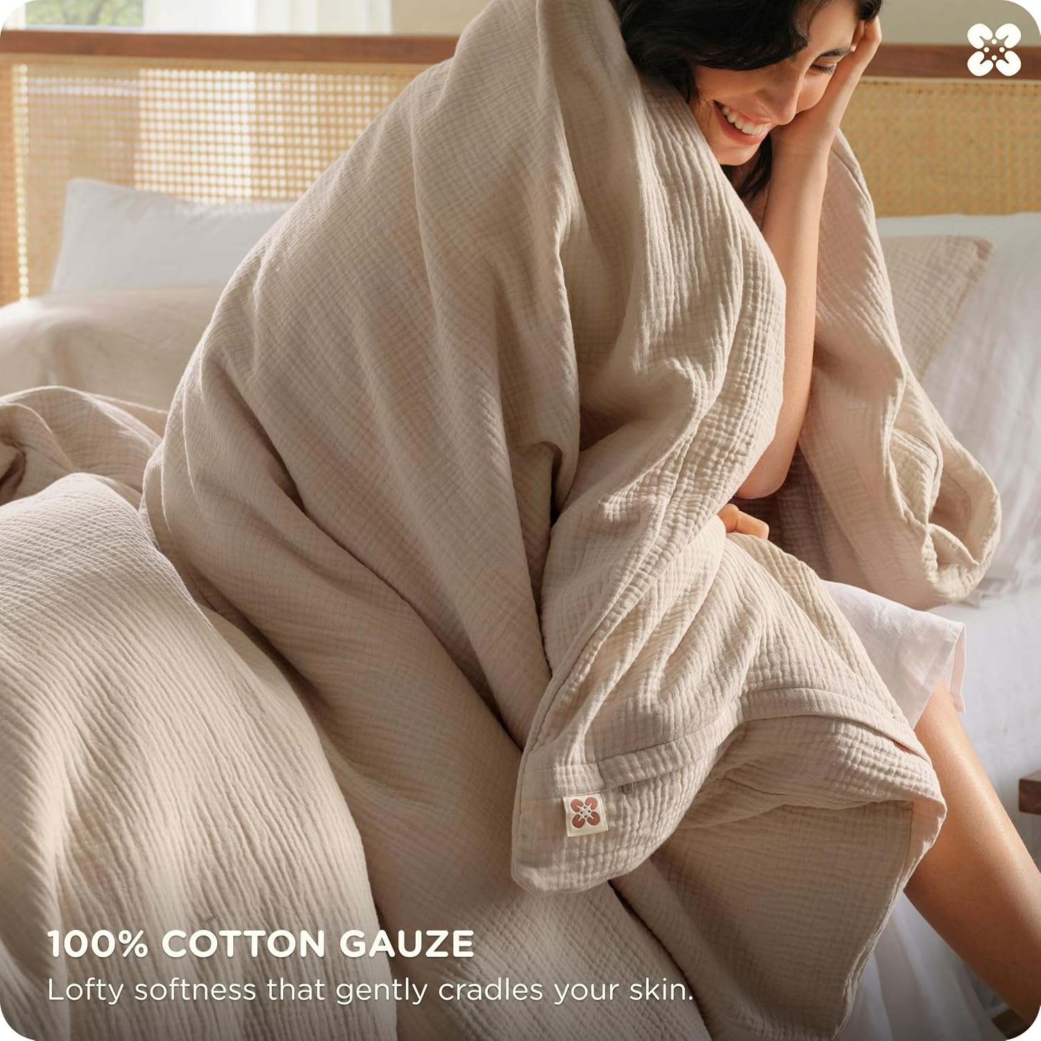 image:imageBedsure PureWoven 100 Cotton Muslin Duvet Cover Queen Gauze Bedding Set04 3layer Gauze Light Brown No Comforter