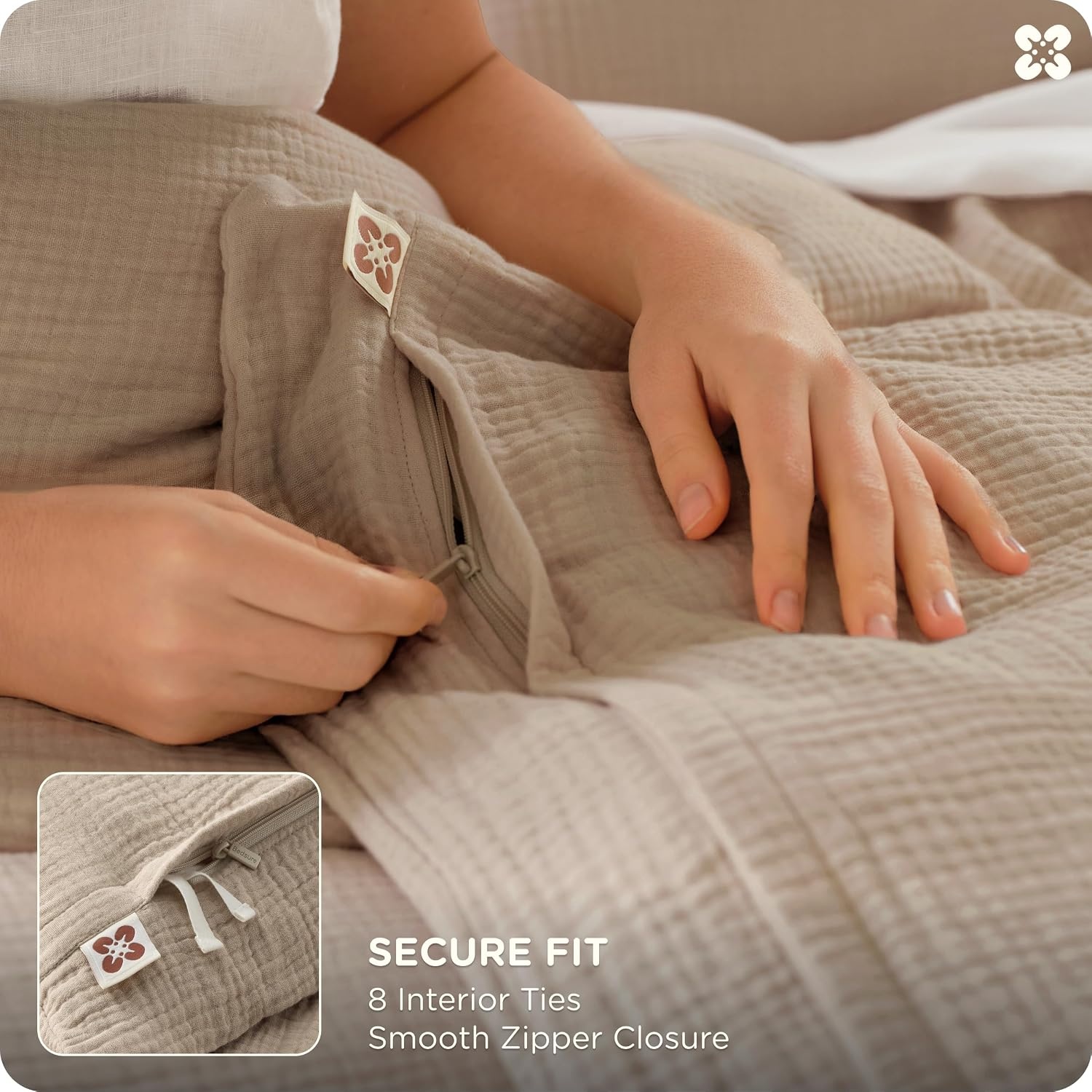 image:imageBedsure PureWoven 100 Cotton Muslin Duvet Cover Queen Gauze Bedding Set04 3layer Gauze Light Brown No Comforter