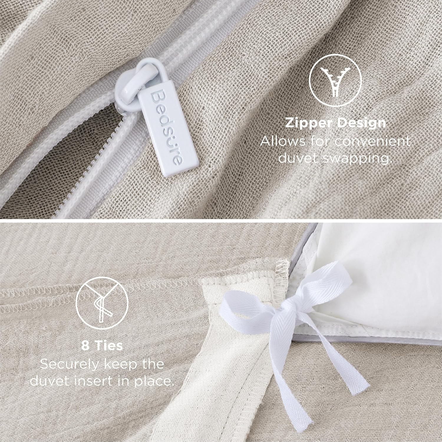 image:imageBedsure PureWoven 100 Cotton Muslin Duvet Cover Queen Gauze Bedding Set06 Cooling Muslin Oat Milk No Comforter