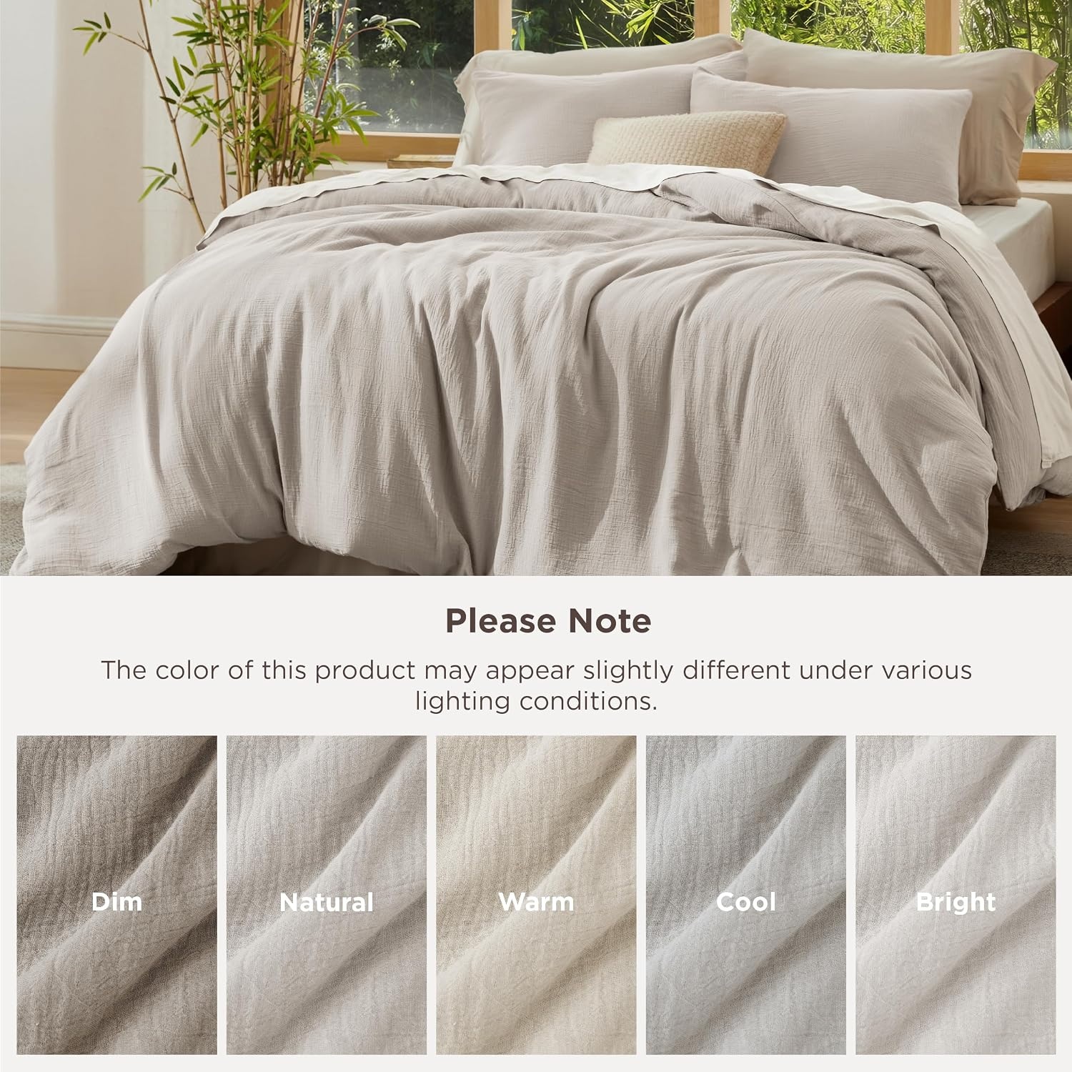 image:imageBedsure PureWoven 100 Cotton Muslin Duvet Cover Queen Gauze Bedding Set06 Cooling Muslin Oat Milk No Comforter
