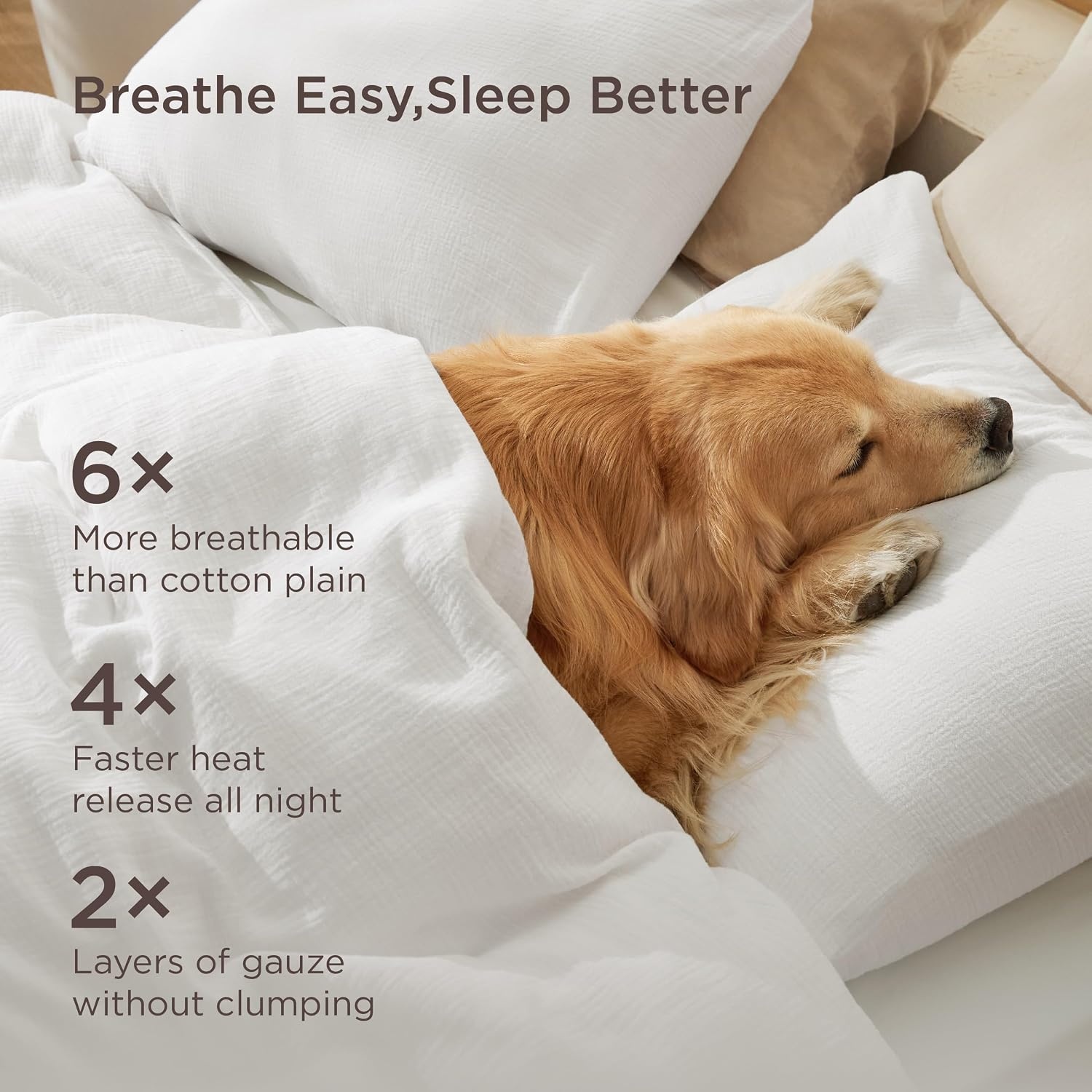 image:imageBedsure PureWoven 100 Cotton Muslin Duvet Cover Queen Gauze Bedding Set08 Cooling Muslin White No Comforter