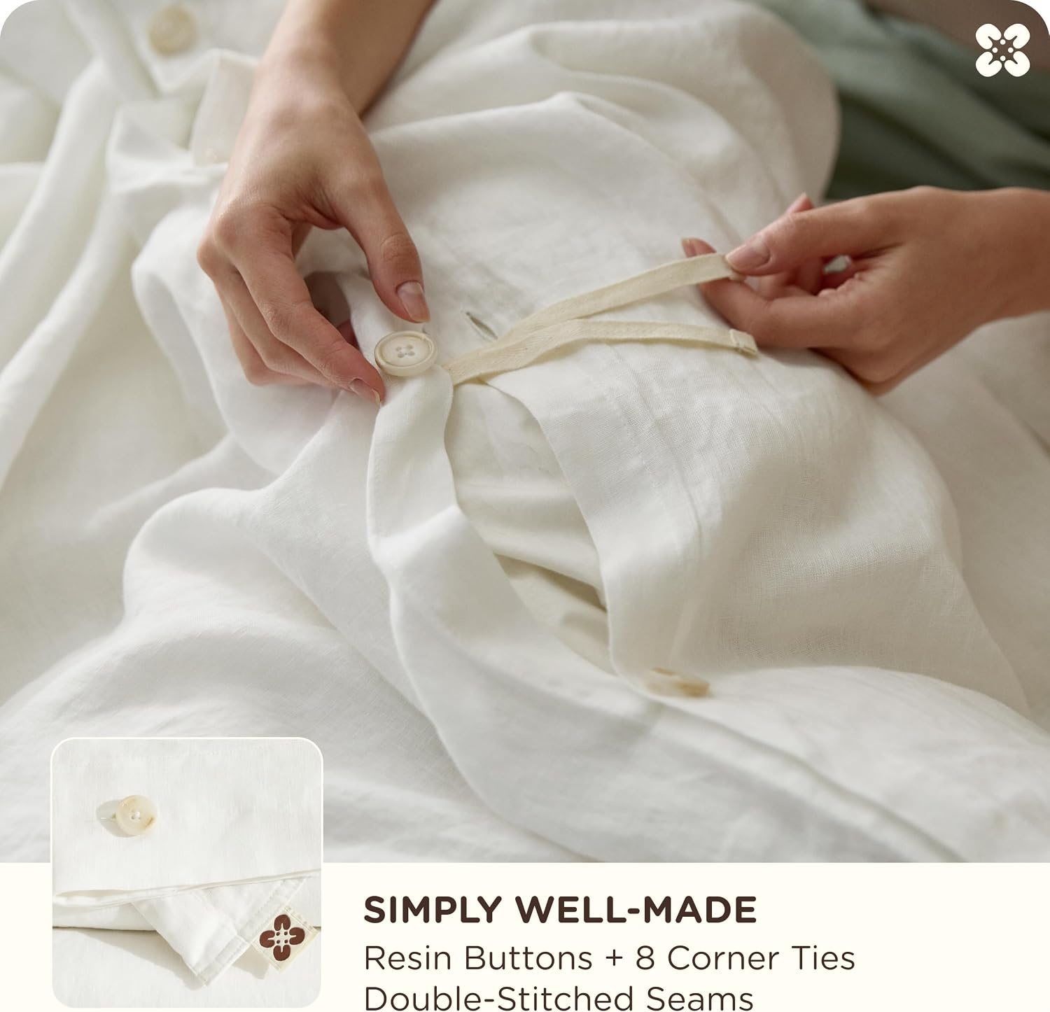 image:imageBedsure PureWoven 100 Cotton Muslin Duvet Cover Queen Gauze Bedding Set11 Linen White No Comforter
