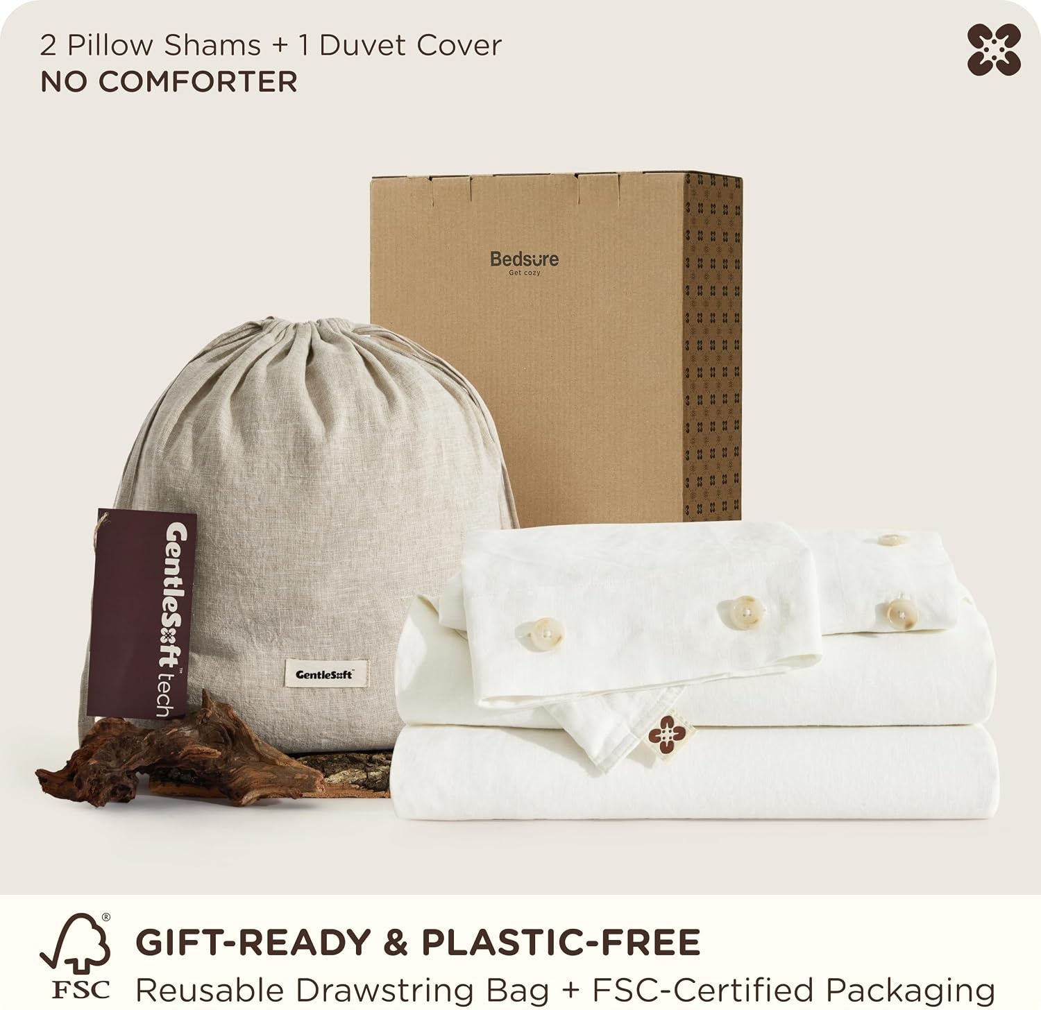 image:imageBedsure PureWoven 100 Cotton Muslin Duvet Cover Queen Gauze Bedding Set11 Linen White No Comforter