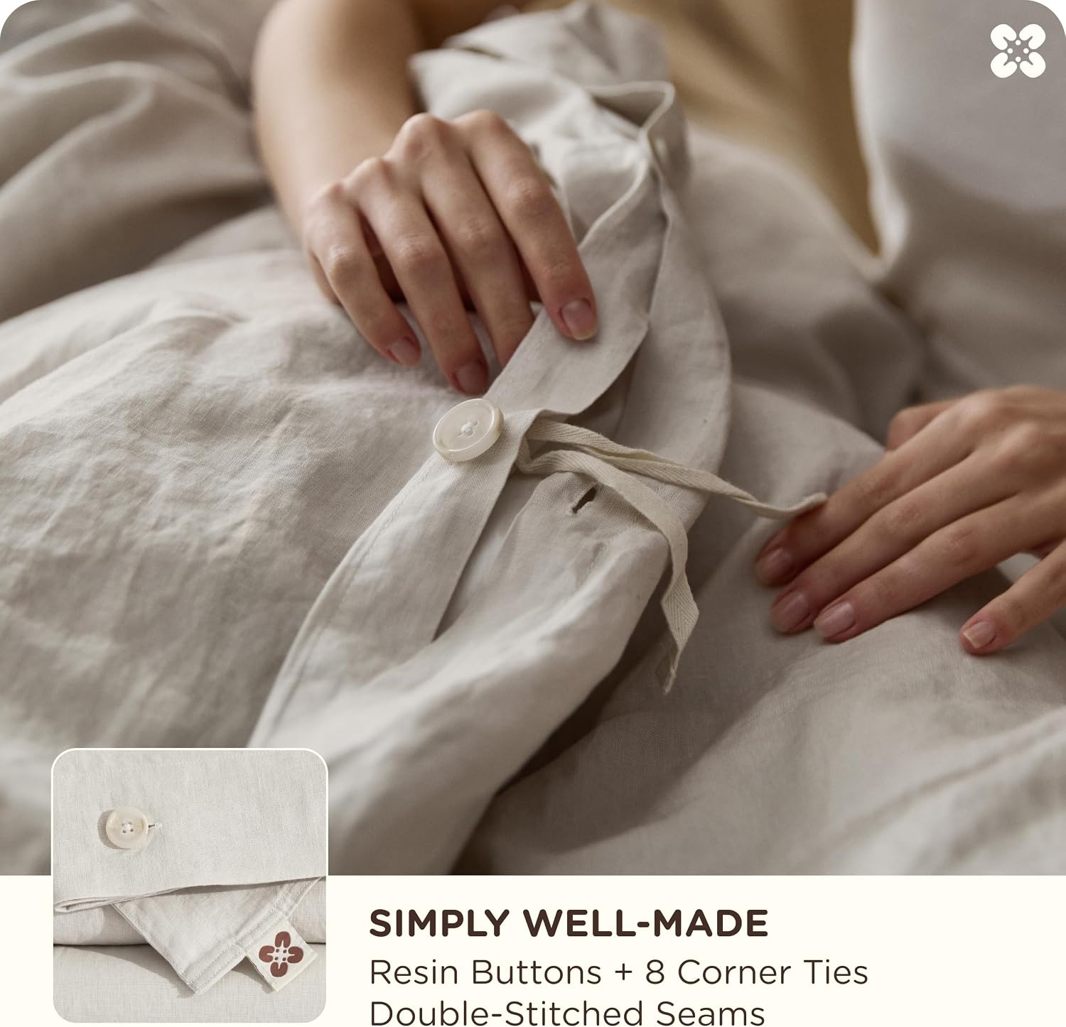 image:imageBedsure PureWoven 100 Cotton Muslin Duvet Cover Queen Gauze Bedding Set12 Linen No Comforter