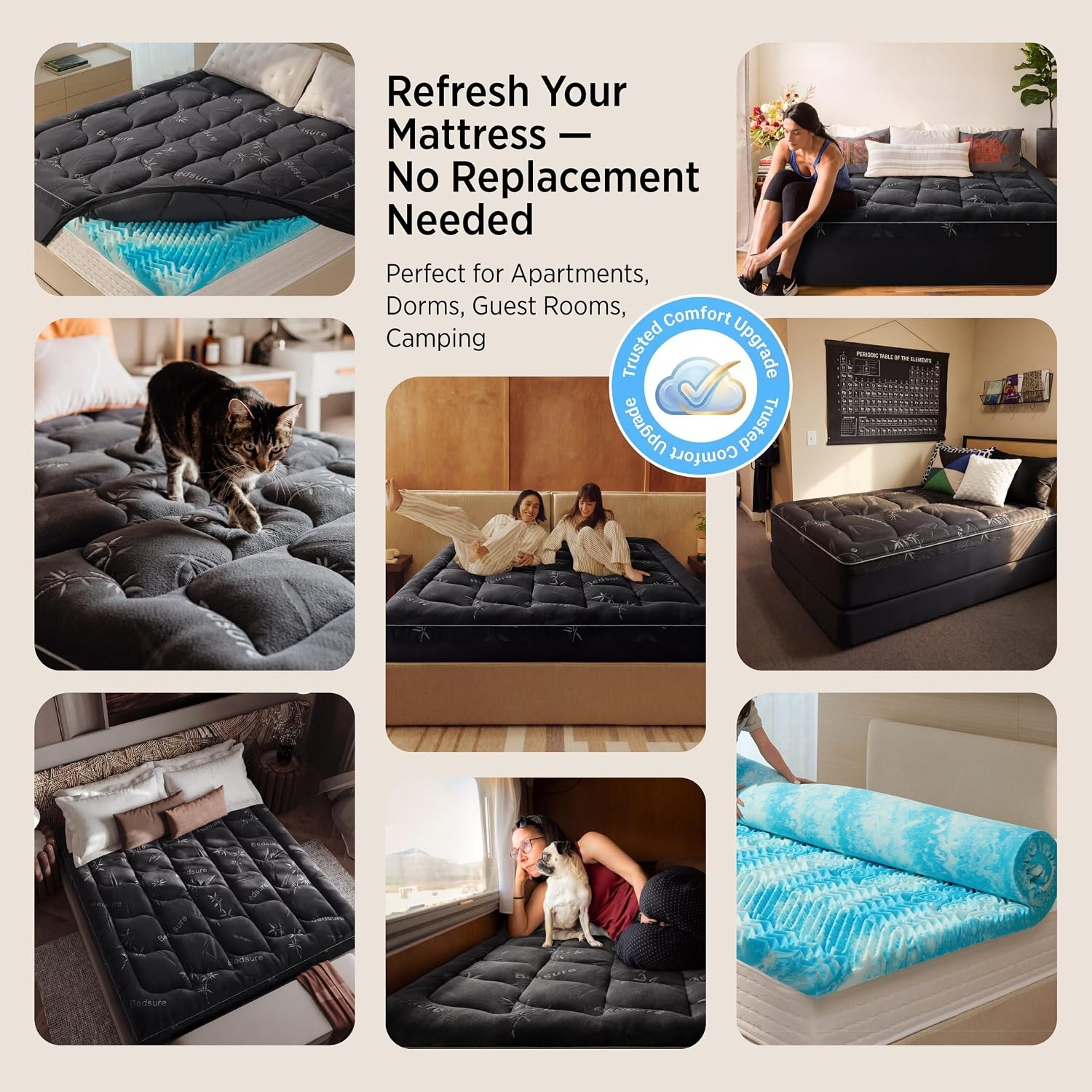 image:imageBedsure SingleLayer 2 Inch Twin XL Mattress Topper Viscose Made from Bamboo Mattress Topper Pad Breathable amp Pressure Relief BlackTwin