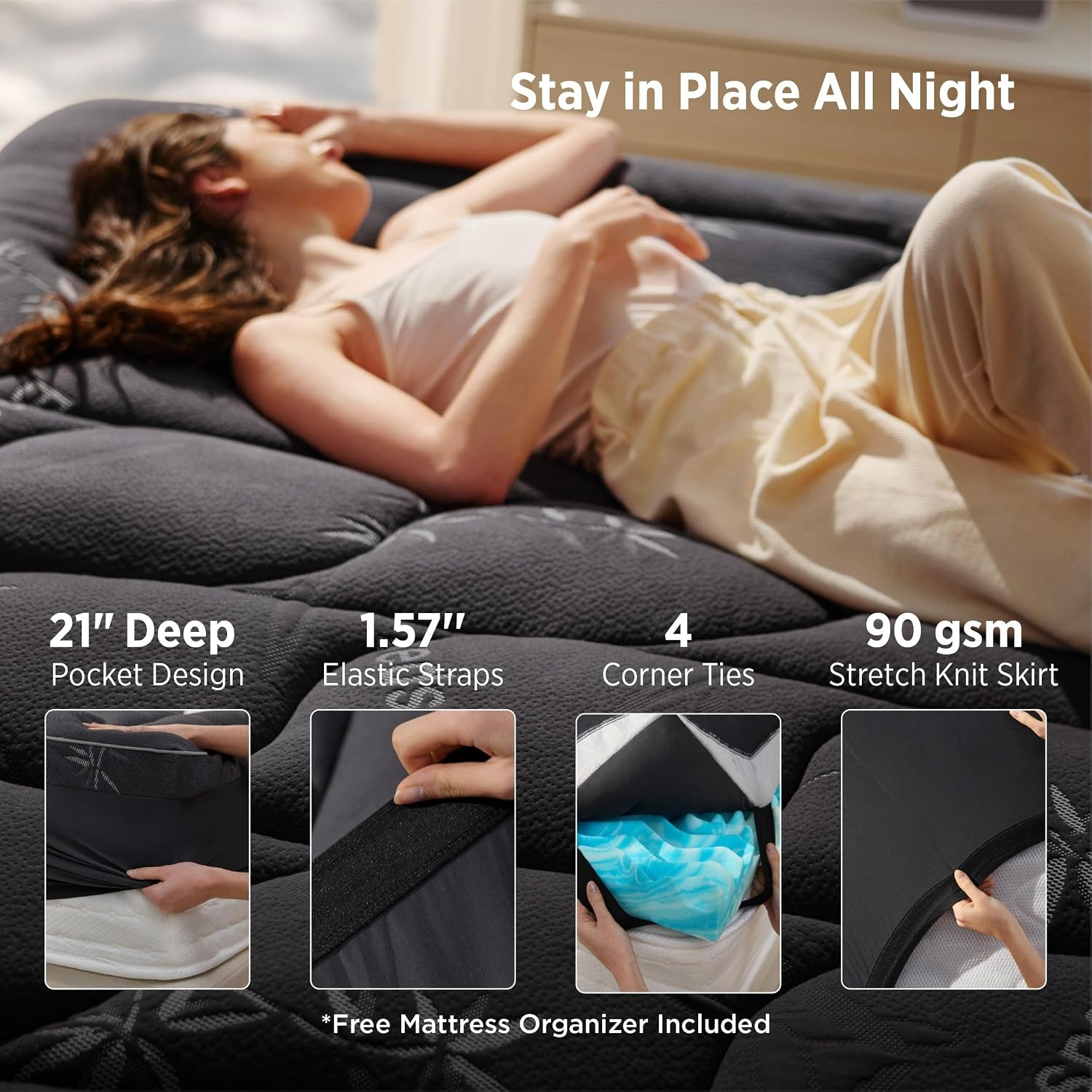 image:imageBedsure SingleLayer 2 Inch Twin XL Mattress Topper Viscose Made from Bamboo Mattress Topper Pad Breathable amp Pressure Relief BlackTwin XL