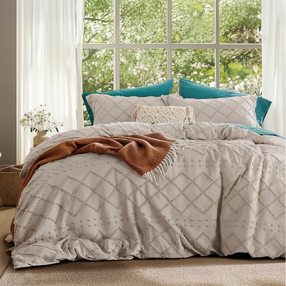 image:imageBedsure Light Pink Boho Duvet Cover Queen Soft Vintage Embroidery04 Linen