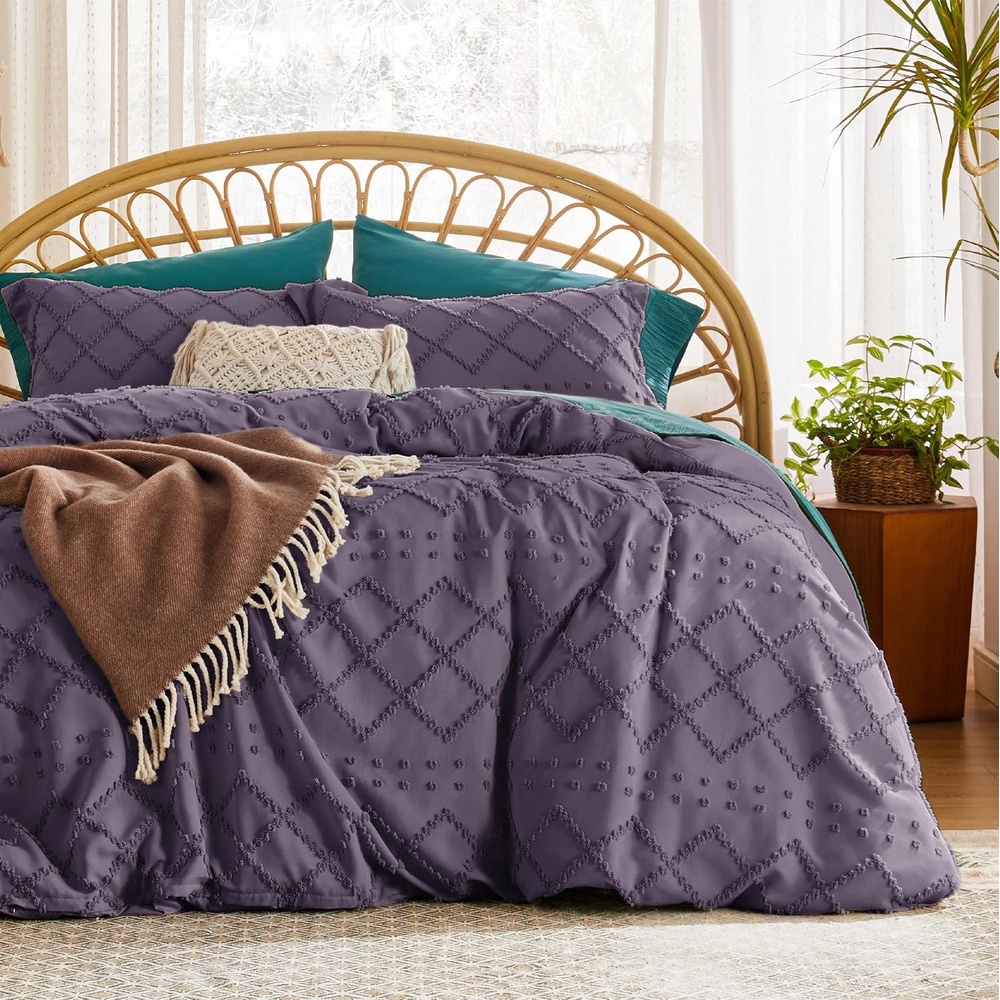 image:imageBedsure Light Pink Boho Duvet Cover Queen Soft Vintage Embroidery05 Grayish Purple
