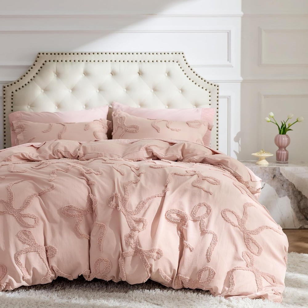 image:imageBedsure Light Pink Boho Duvet Cover Queen Soft Vintage Embroidery08 Rose Pink