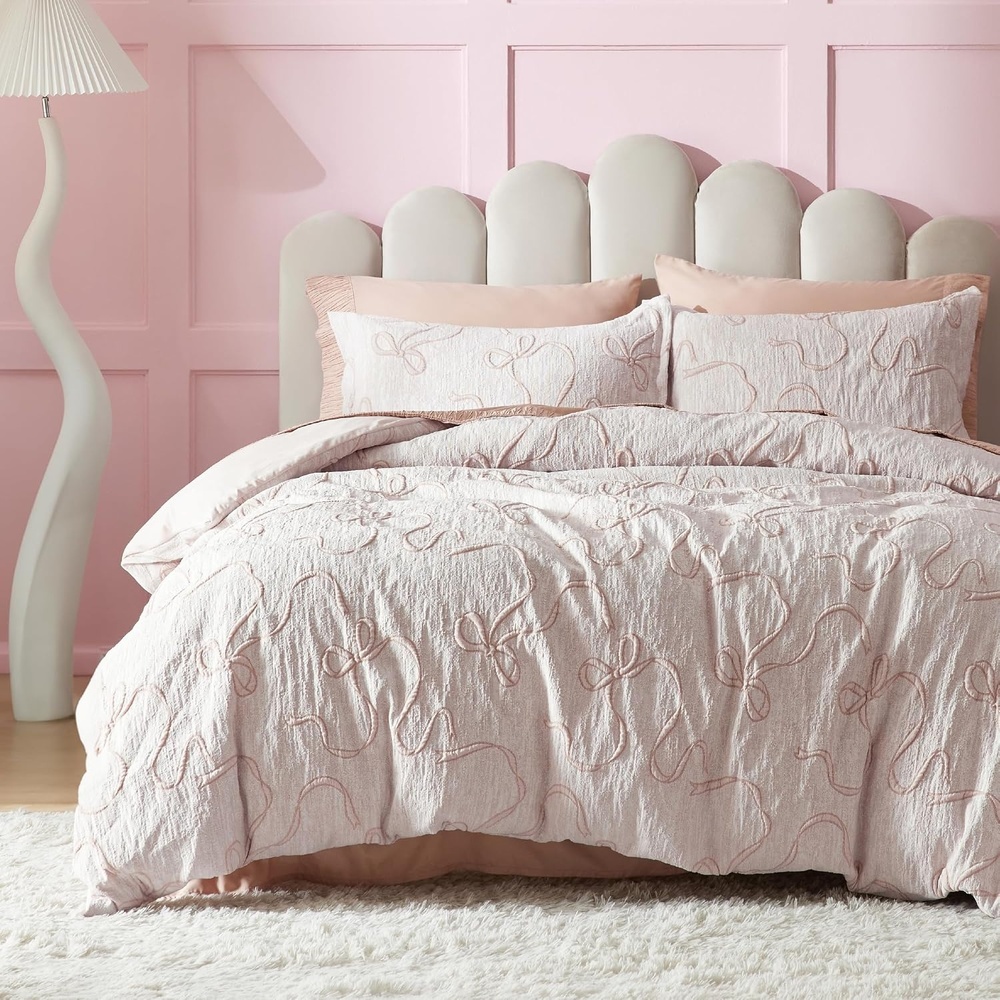 image:imageBedsure Light Pink Boho Duvet Cover Queen Soft Vintage Embroidery09 Light Pink